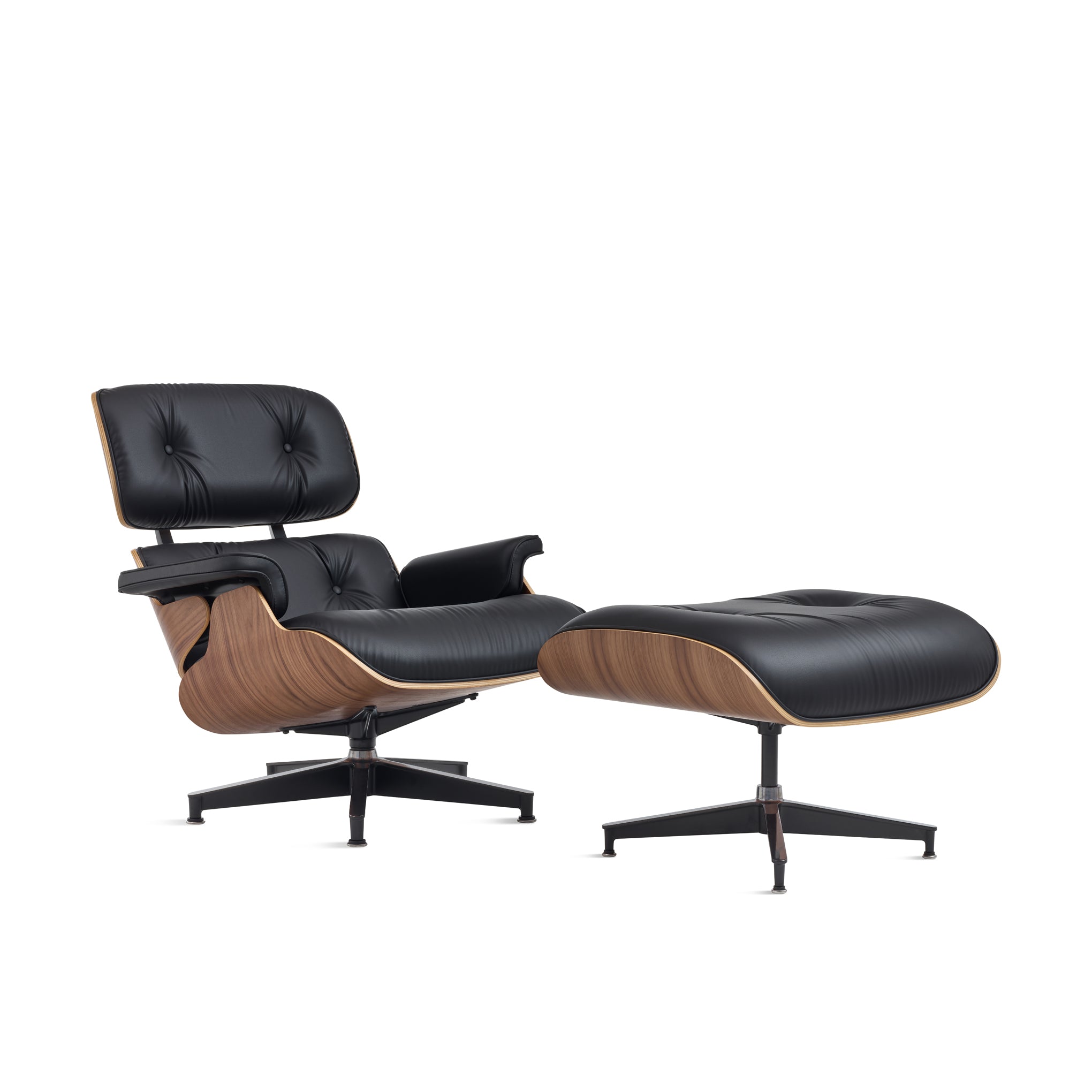 Eames Lounge Chair & Ottoman - Herman Miller Walnut & Black Bamboo Leather
