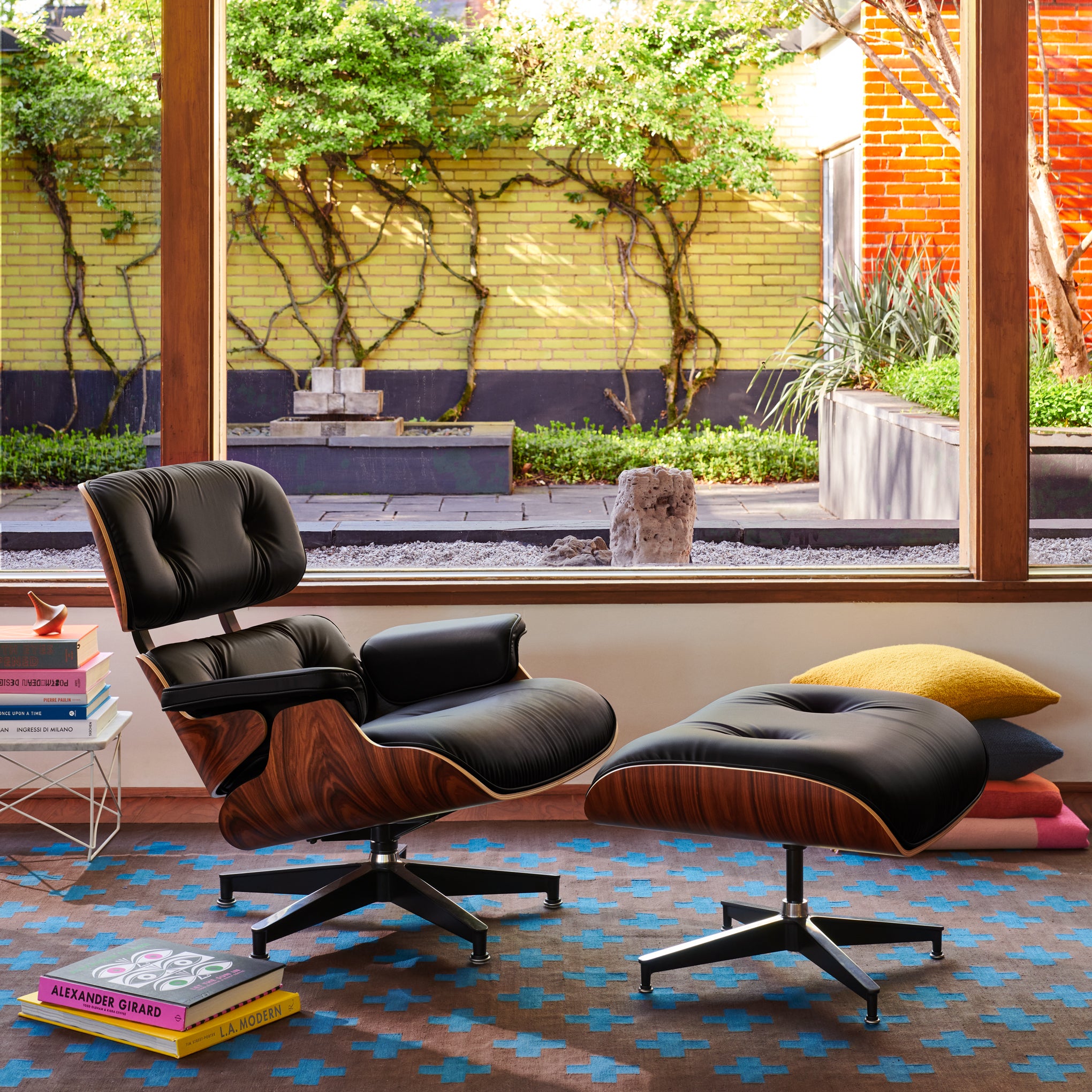 Eames Lounge Chair & Ottoman - Herman Miller Walnut & Black Bamboo Leather