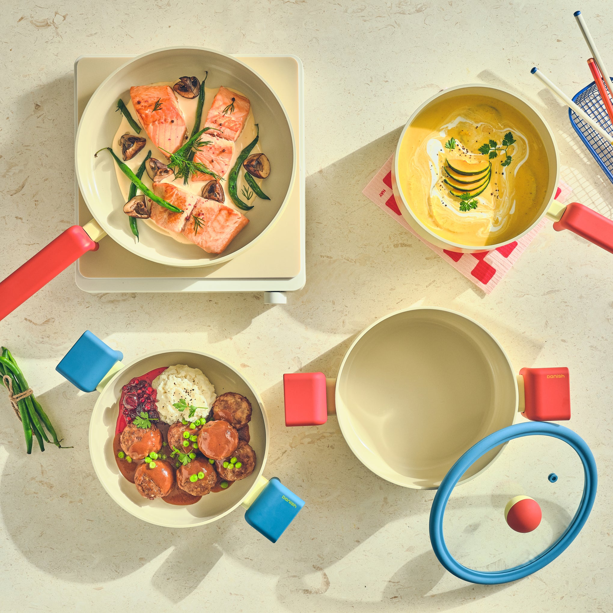 Colorful Geometric Non-Stick Pot with Glass Lid - PFAS-Free Ceramic Cookware