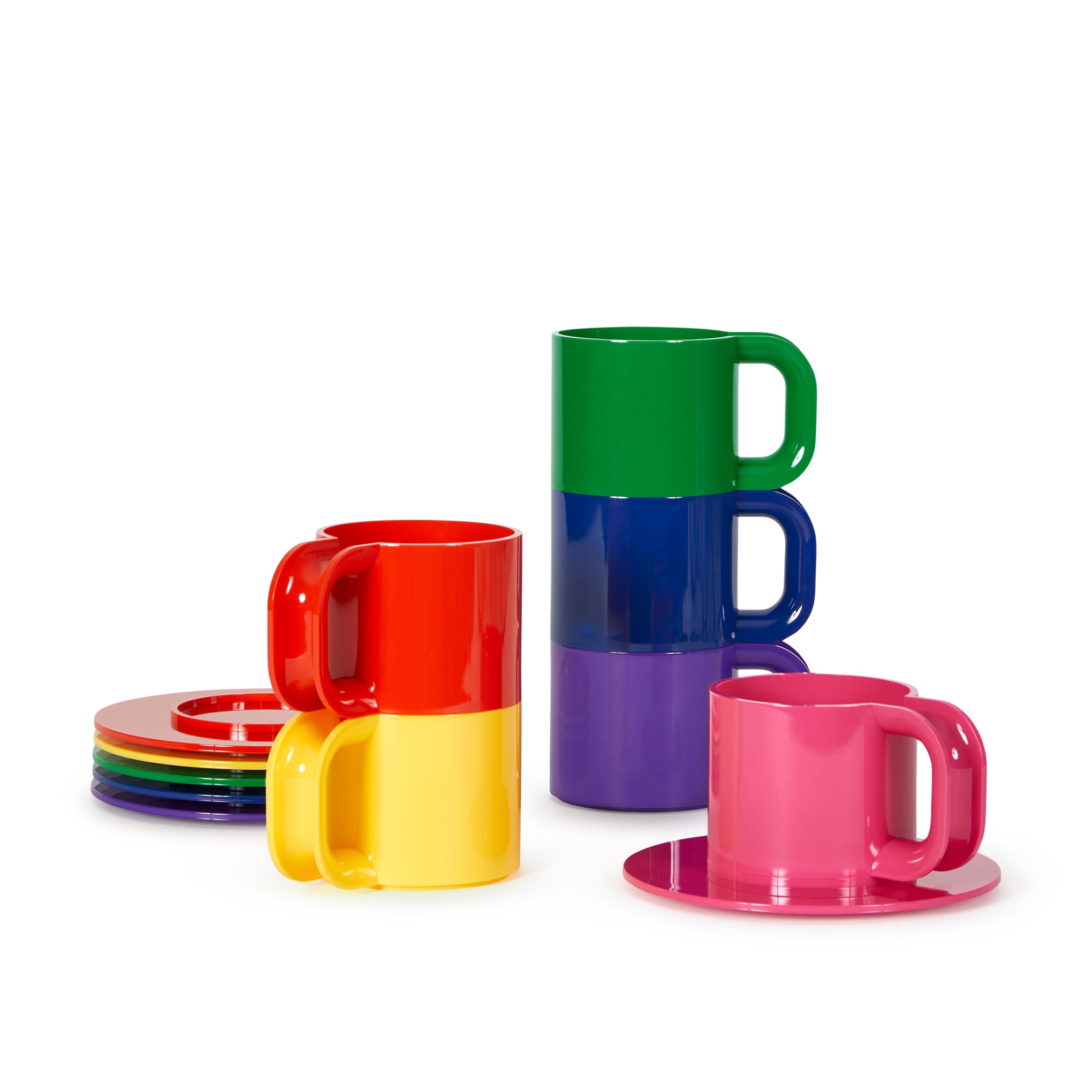 Vignelli Hellerware Stacking Cups & Saucers Set - 6-Piece Rainbow