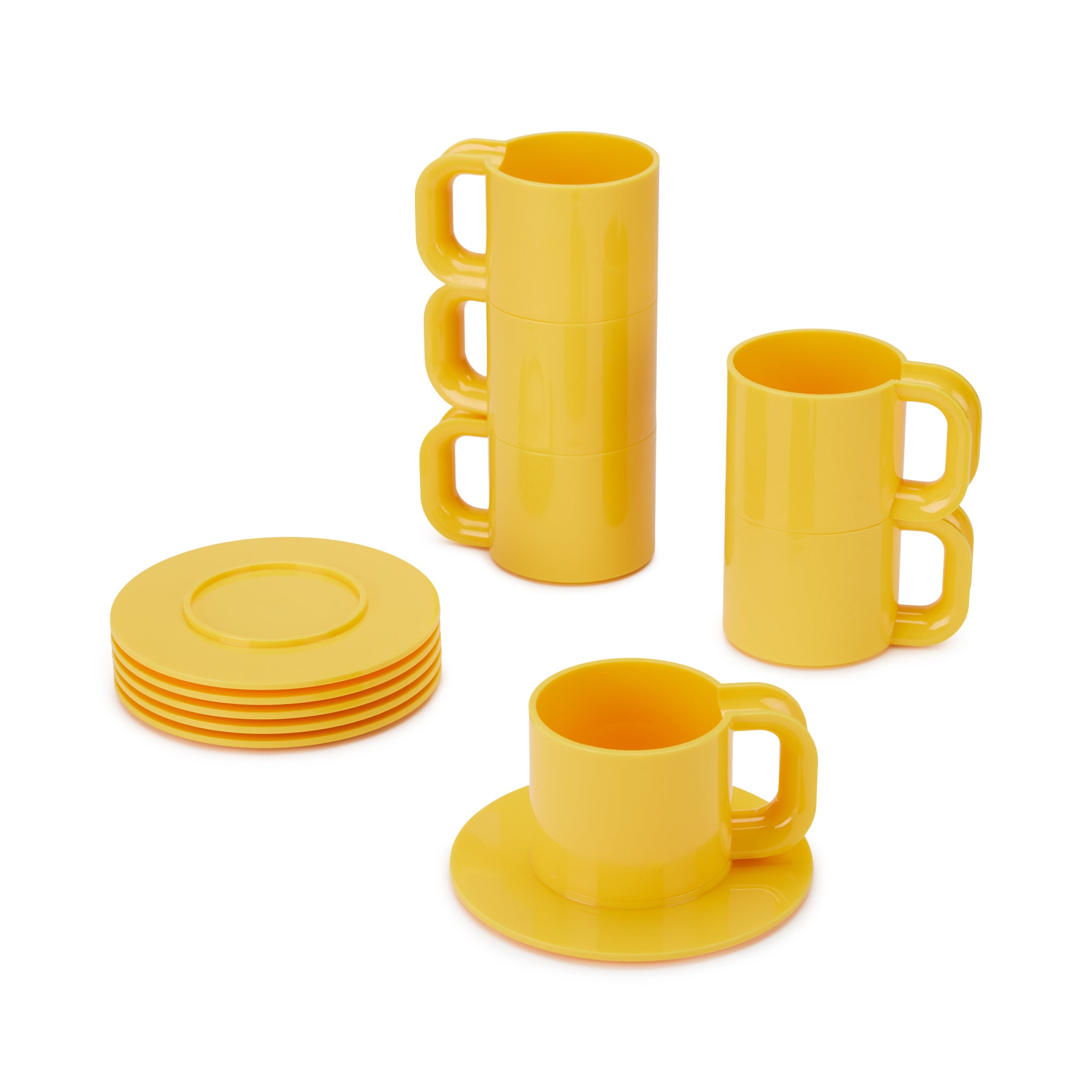 Vignelli Hellerware Stacking Cups & Saucers Set - 6 Yellow