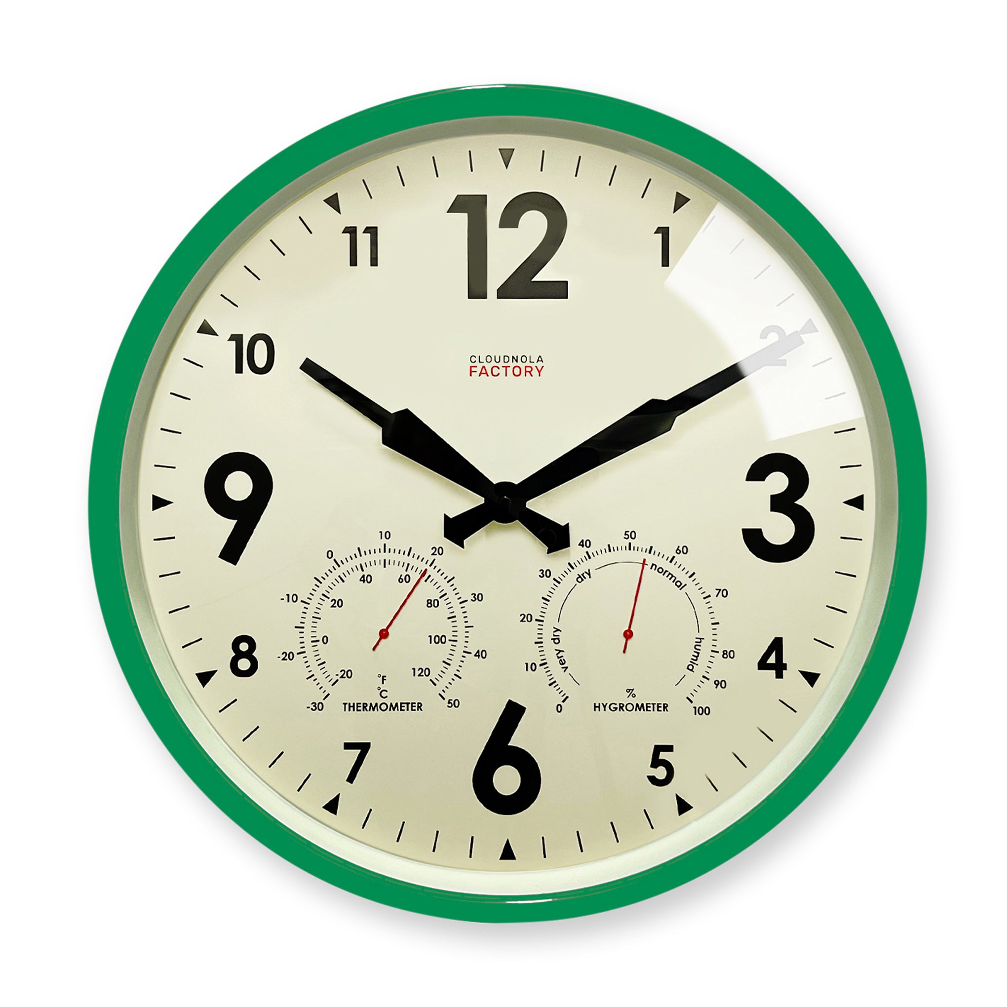 Outdoor Wall Clock with Thermometer & Hygrometer – Weatherproof Green Design