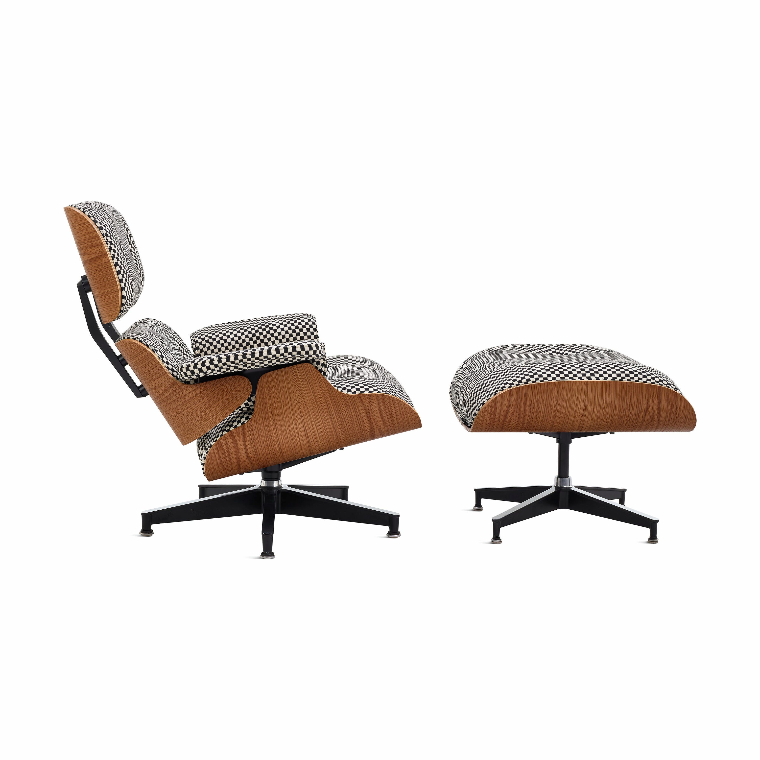 Eames Lounge Chair & Ottoman - Walnut with Black & White Checker Fabric