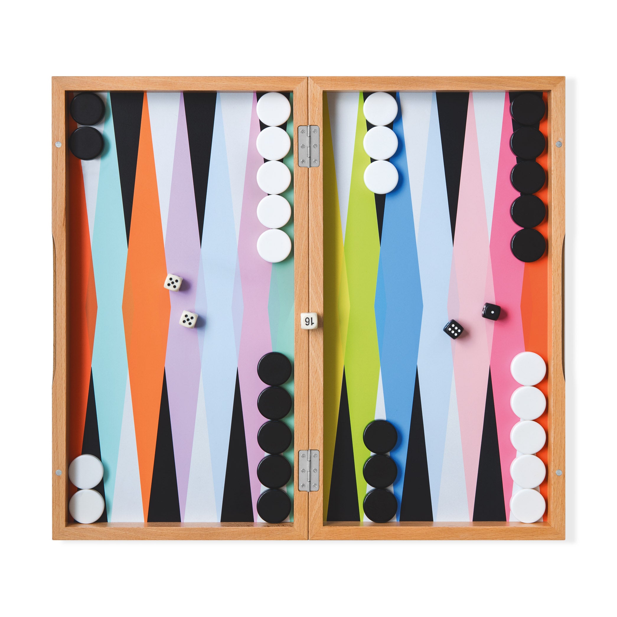 Colorful Wooden Backgammon Set with Dice & Fabric Bag