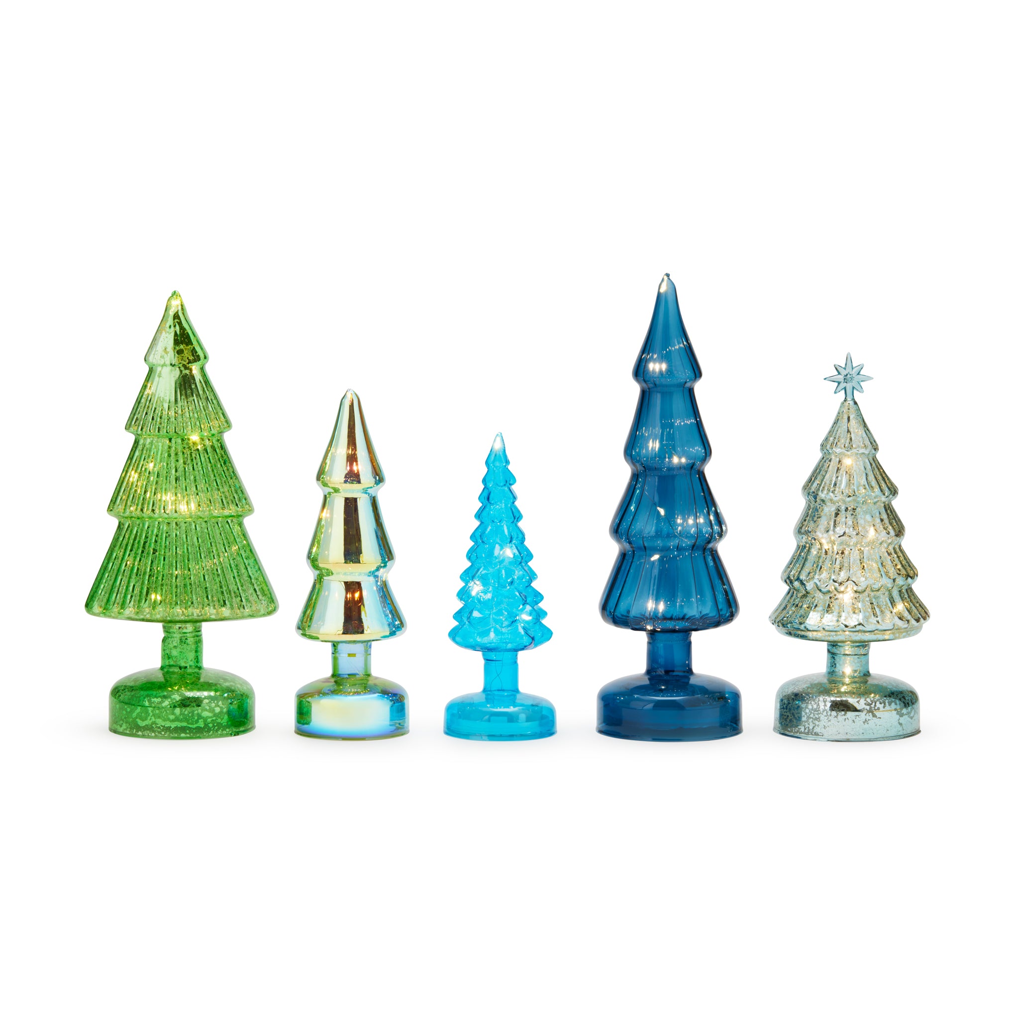 MoMA LED Glass Lighted Trees - Set of 5 - Blue Holiday Decor