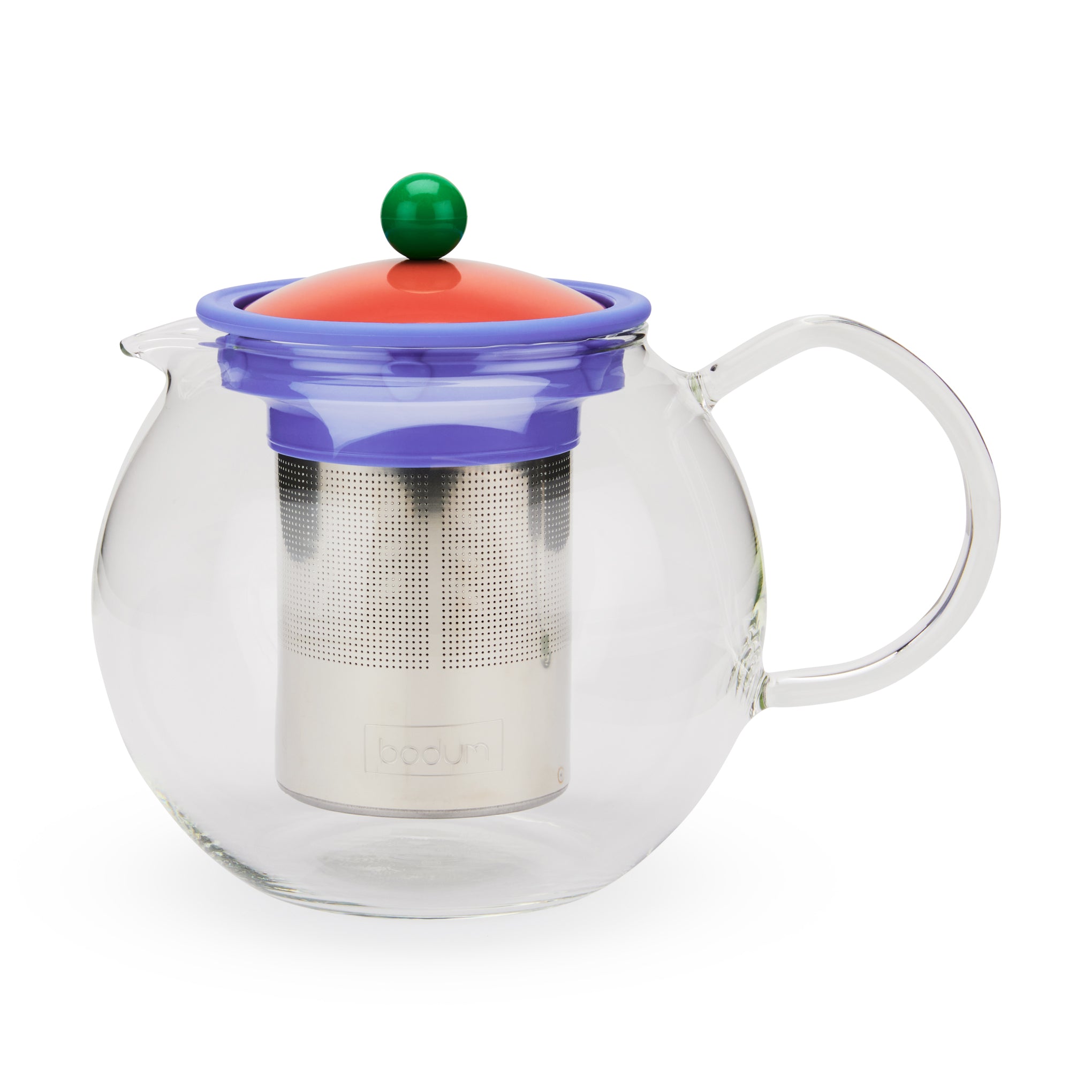 Bodum Assam Glass Teapot with Stainless Steel Infuser - Dark Coral & Blue