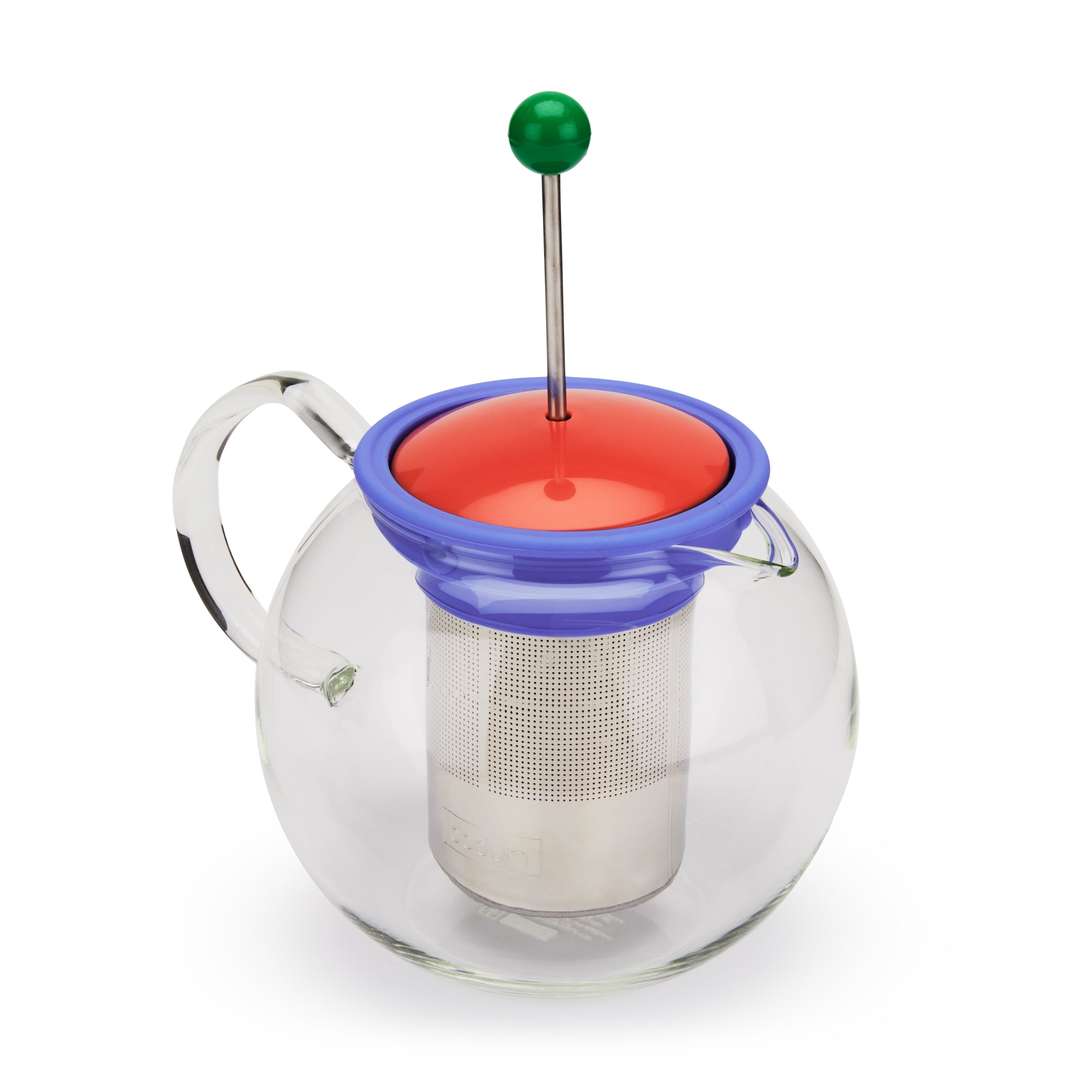 Bodum Assam Glass Teapot with Stainless Steel Infuser - Dark Coral & Blue