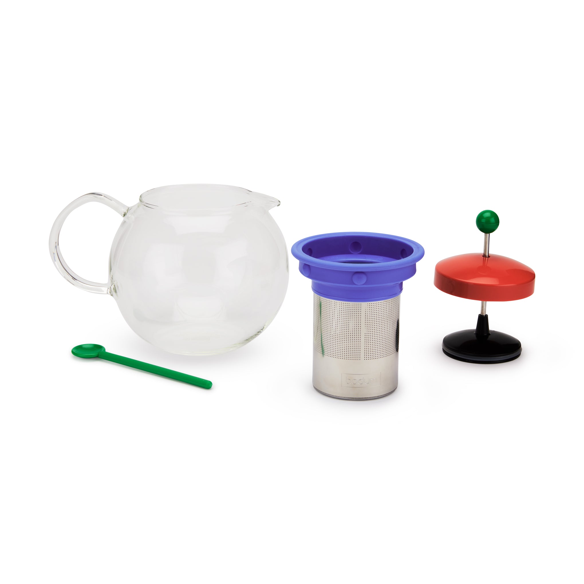 Bodum Assam Glass Teapot with Stainless Steel Infuser - Dark Coral & Blue