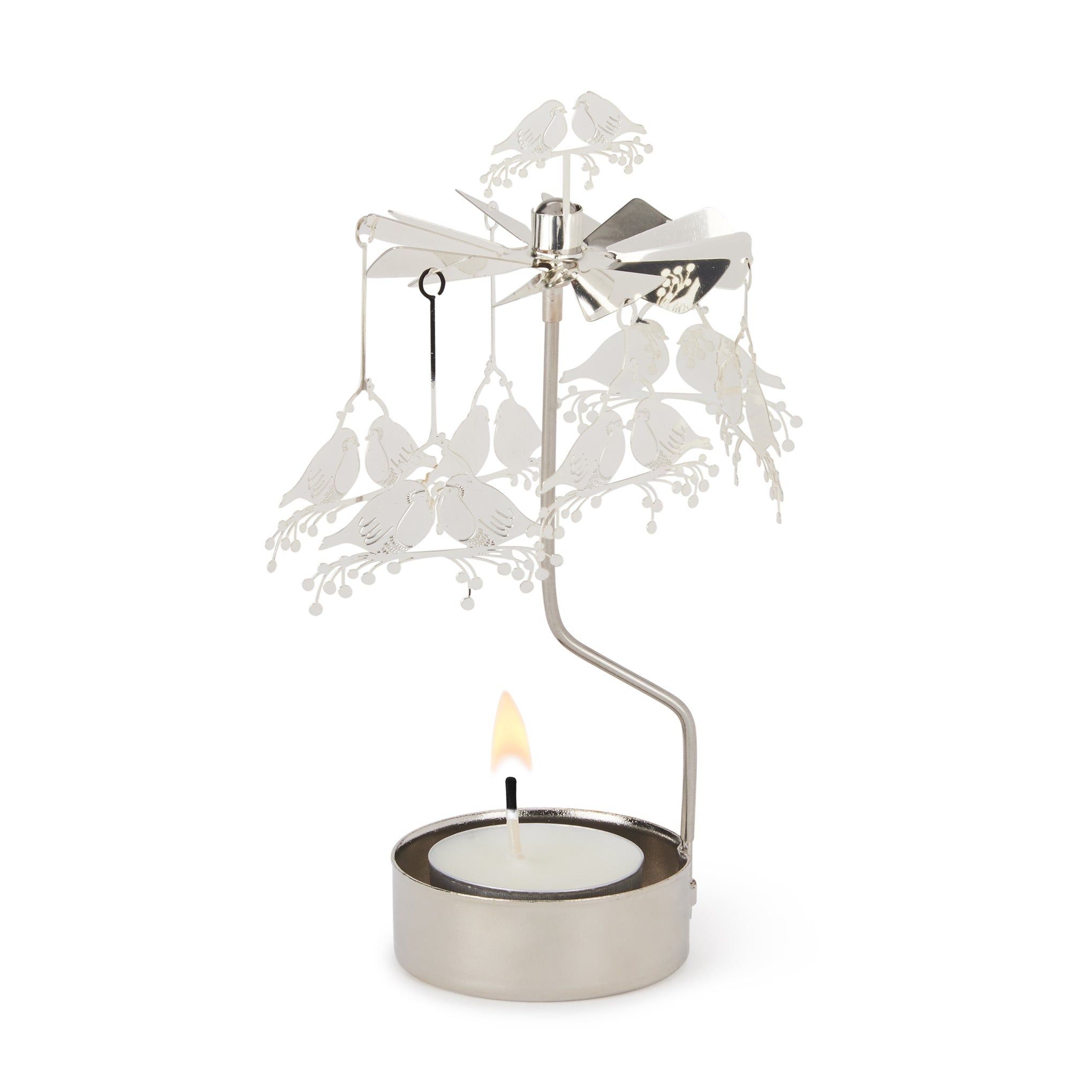 Rotating Birds Tea Light Holder - Iron Candle Stand with Mobile