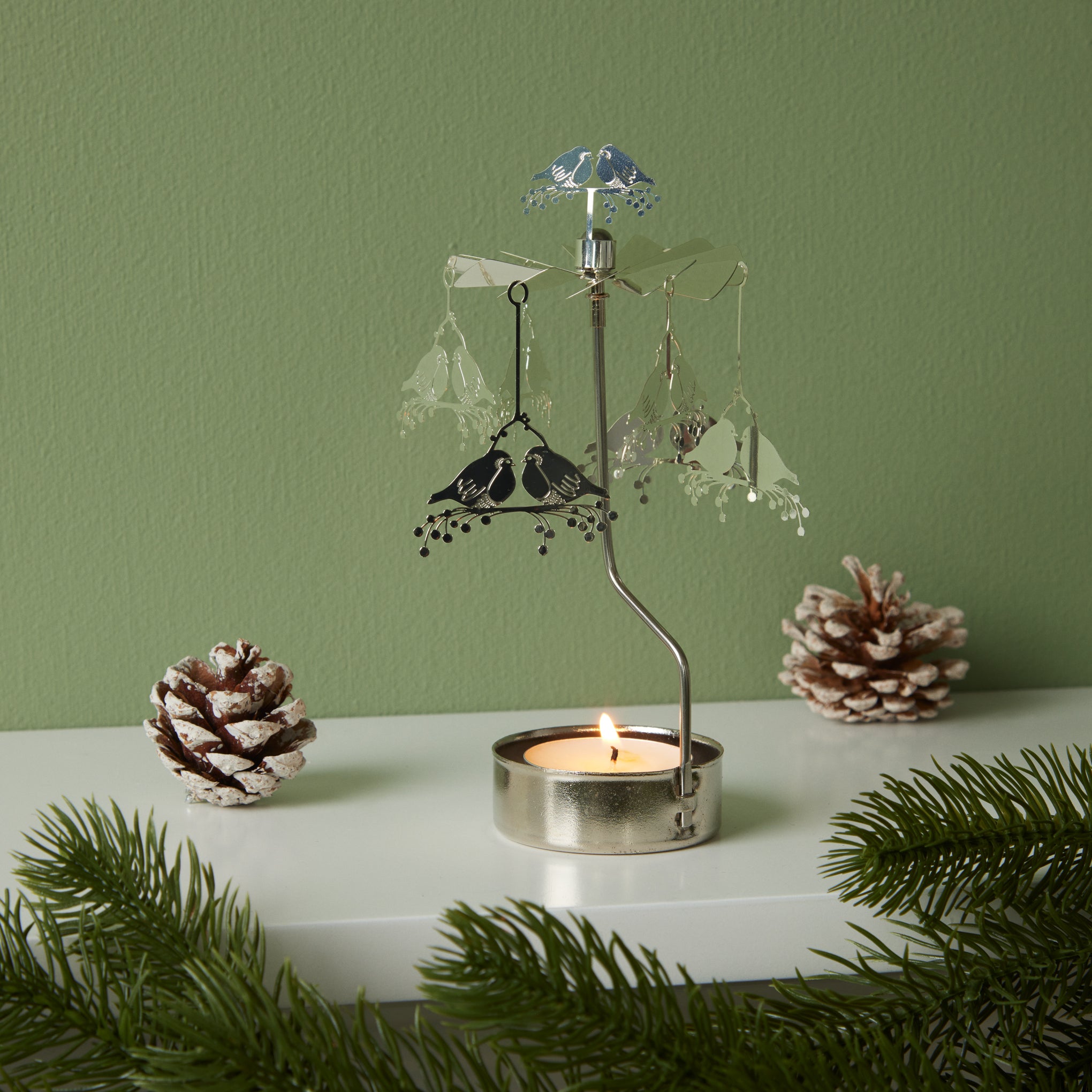 Rotating Birds Tea Light Holder - Iron Candle Stand with Mobile