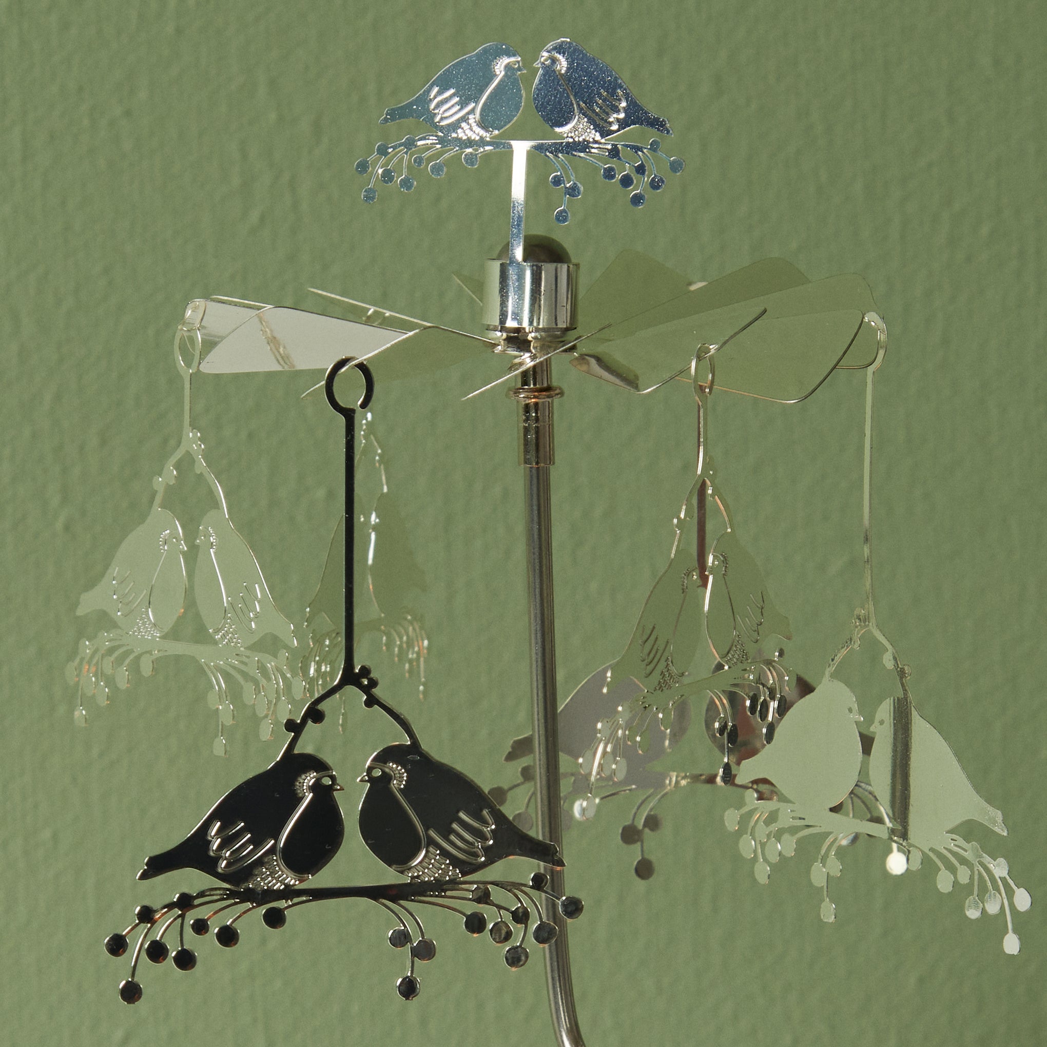 Rotating Birds Tea Light Holder - Iron Candle Stand with Mobile