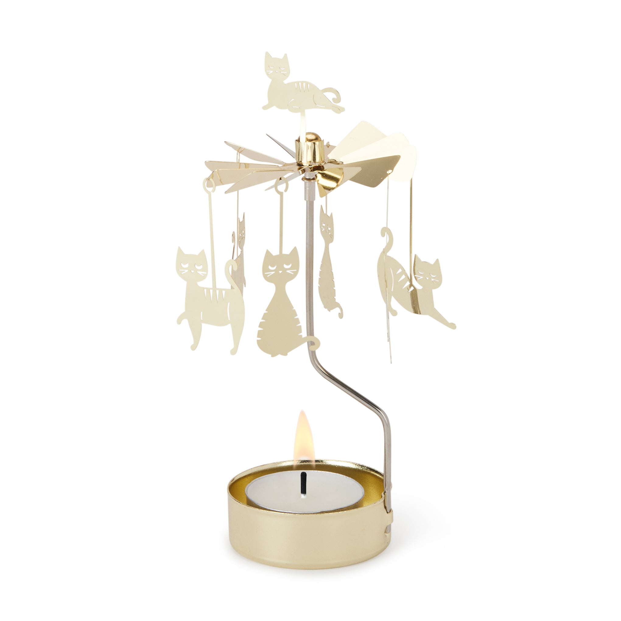 Rotating Cat Family Tea Light Holder - Plated Iron Candle Stand