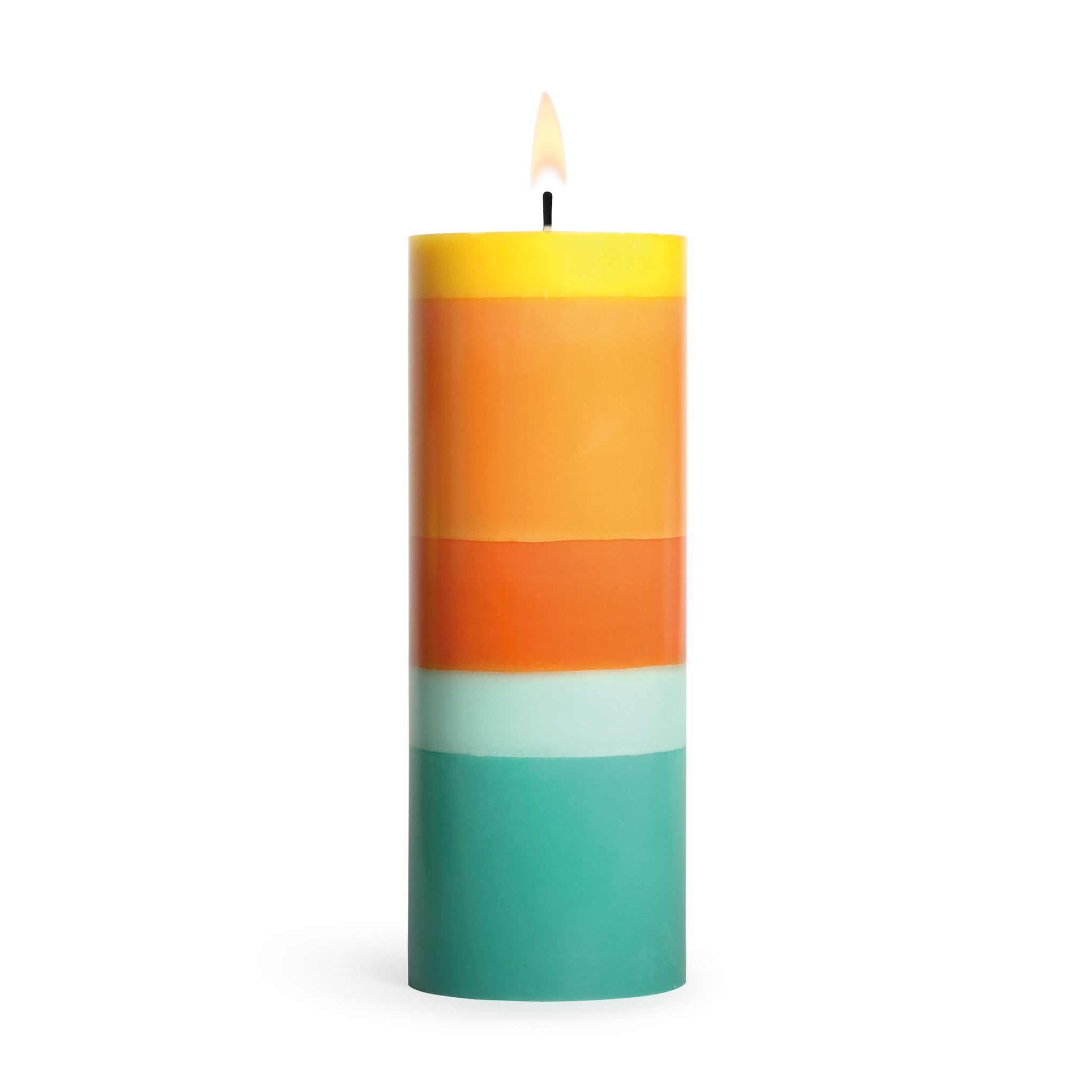 Colorblock Column Candle - Orange & Turquoise Non-Drip Stearin Wax