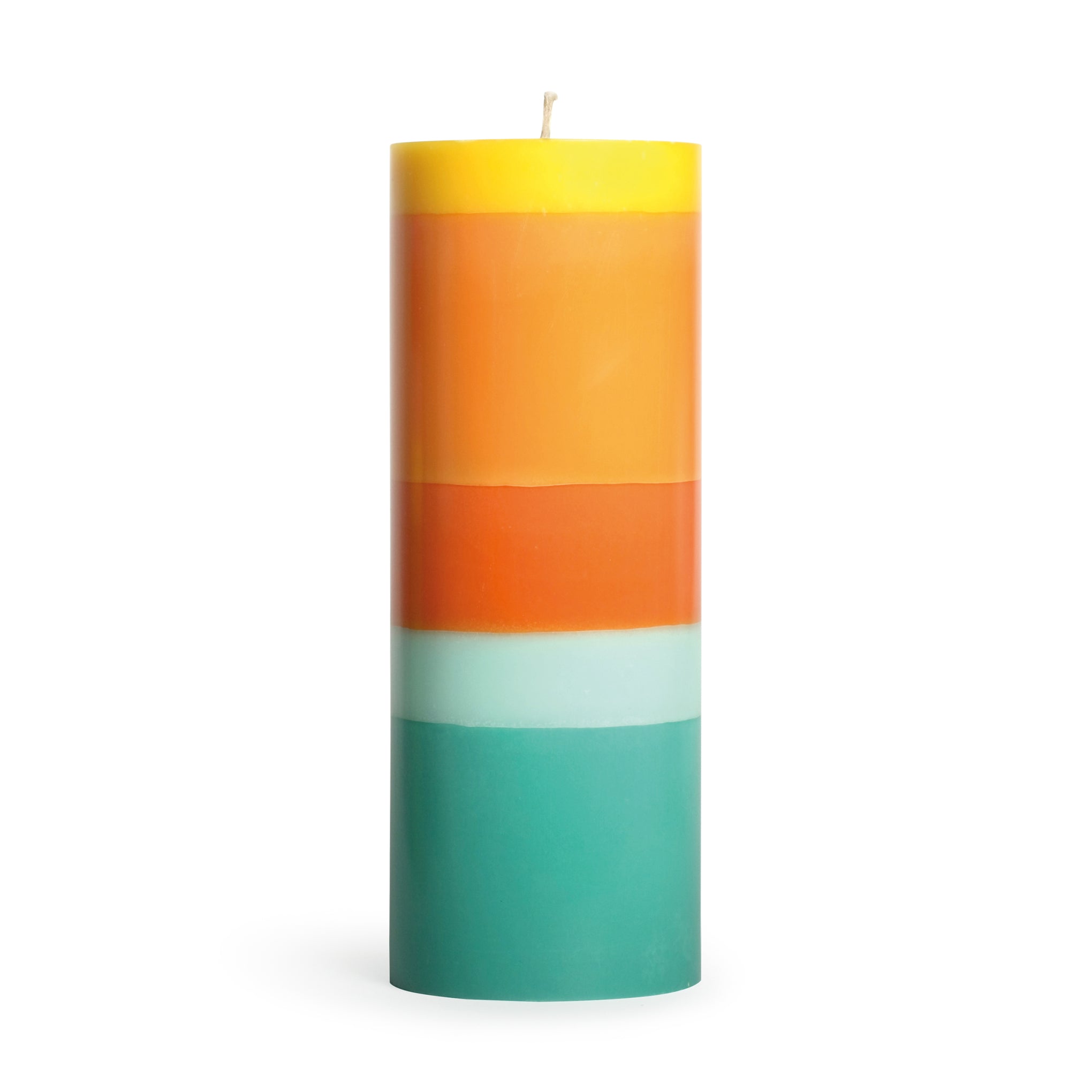 Colorblock Column Candle - Orange & Turquoise Non-Drip Stearin Wax