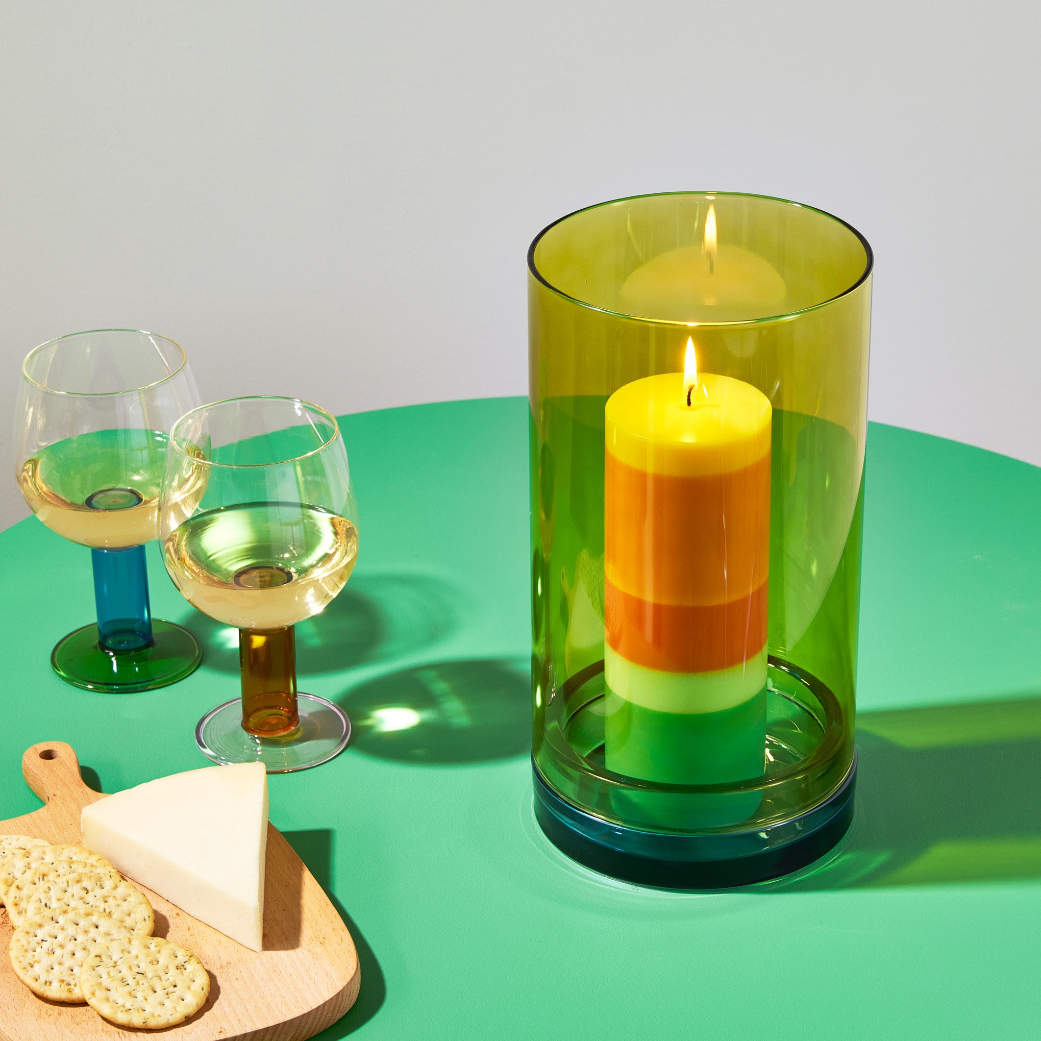 Colorblock Column Candle - Orange & Turquoise Non-Drip Stearin Wax