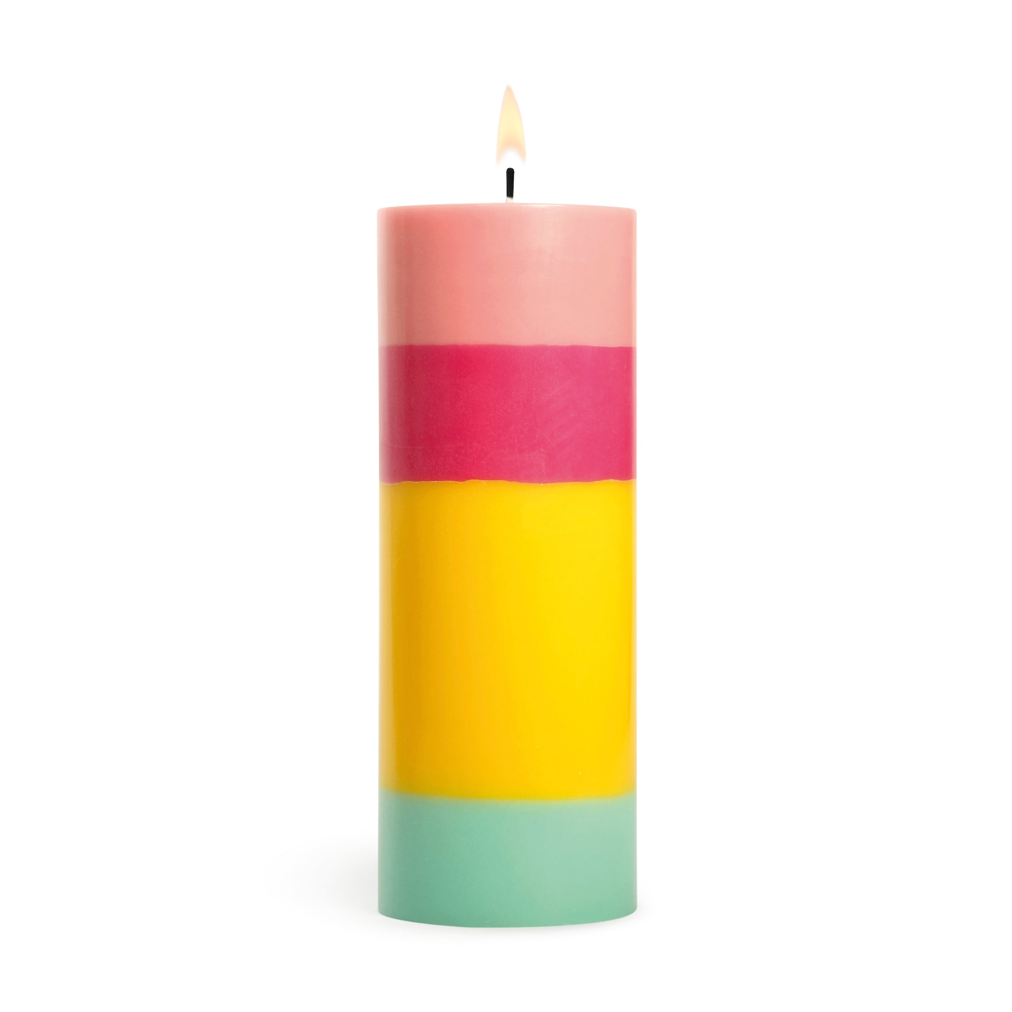 Colorblock Column Candle - Pink & Yellow Non-Drip Stearin Wax, 73h Burn