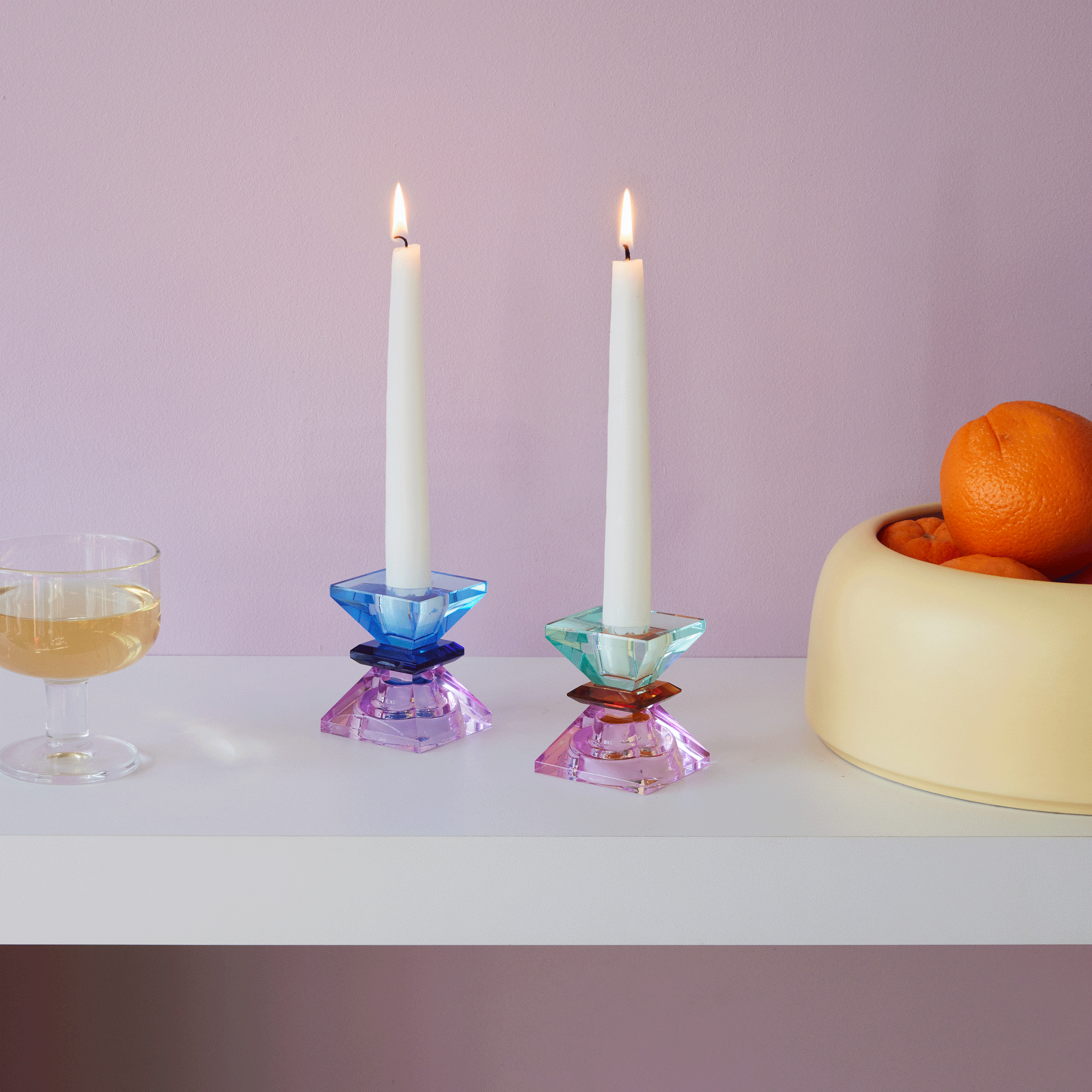 Faceted Crystal Candle Holder - Reversible for Tapers & Tea Lights