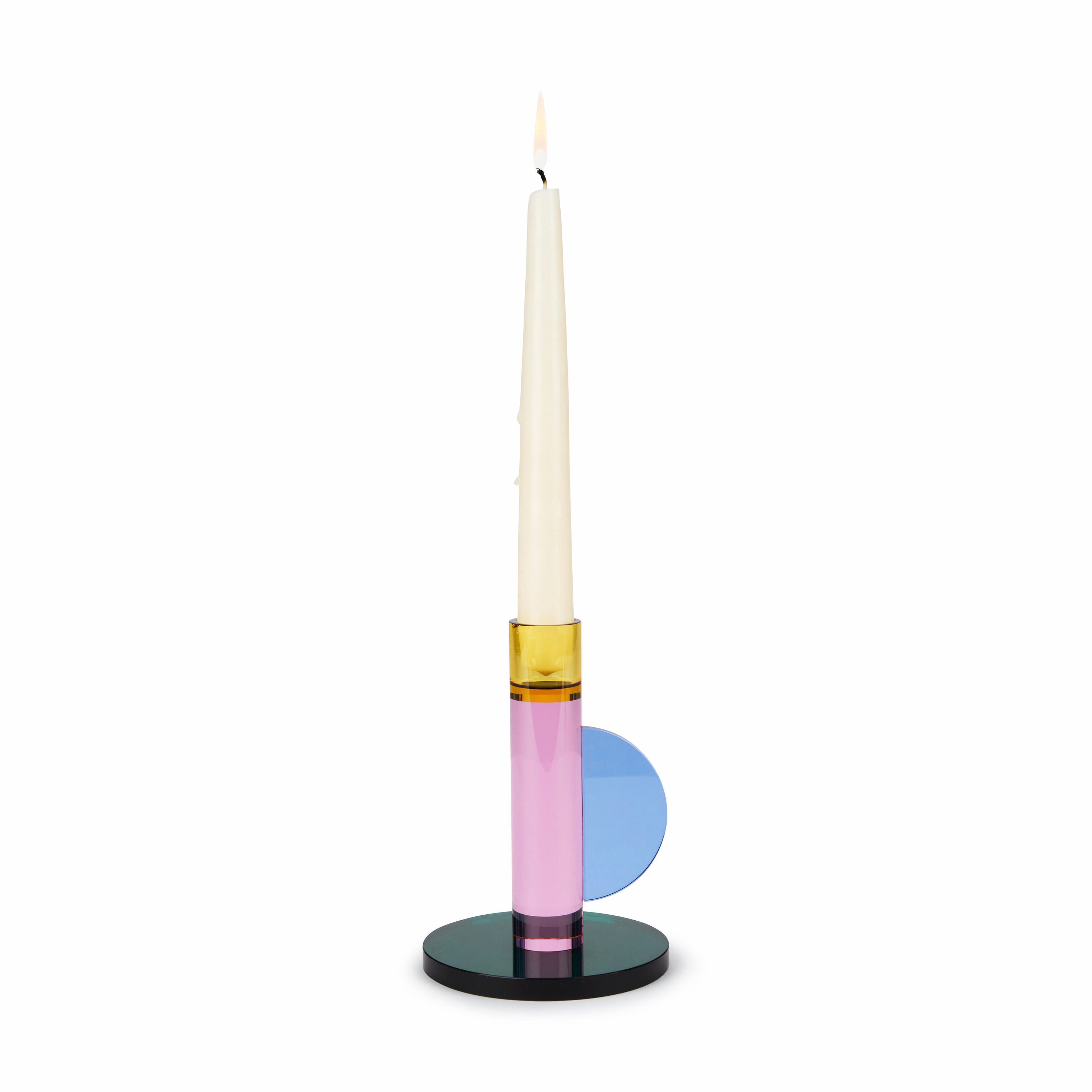 Pink Astro Crystal Candlestick Holder by Hübsch - Leaded Glass