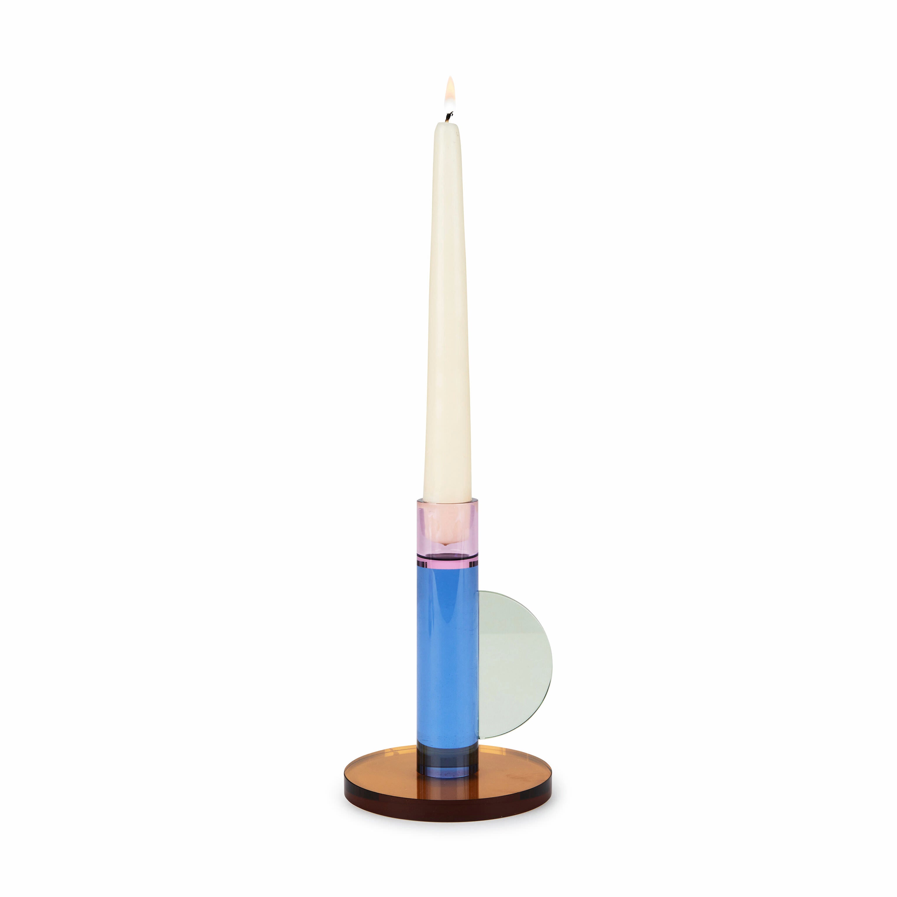 Hübsch Astro Blue Crystal Candlestick Holder - 5.1" Leaded Glass