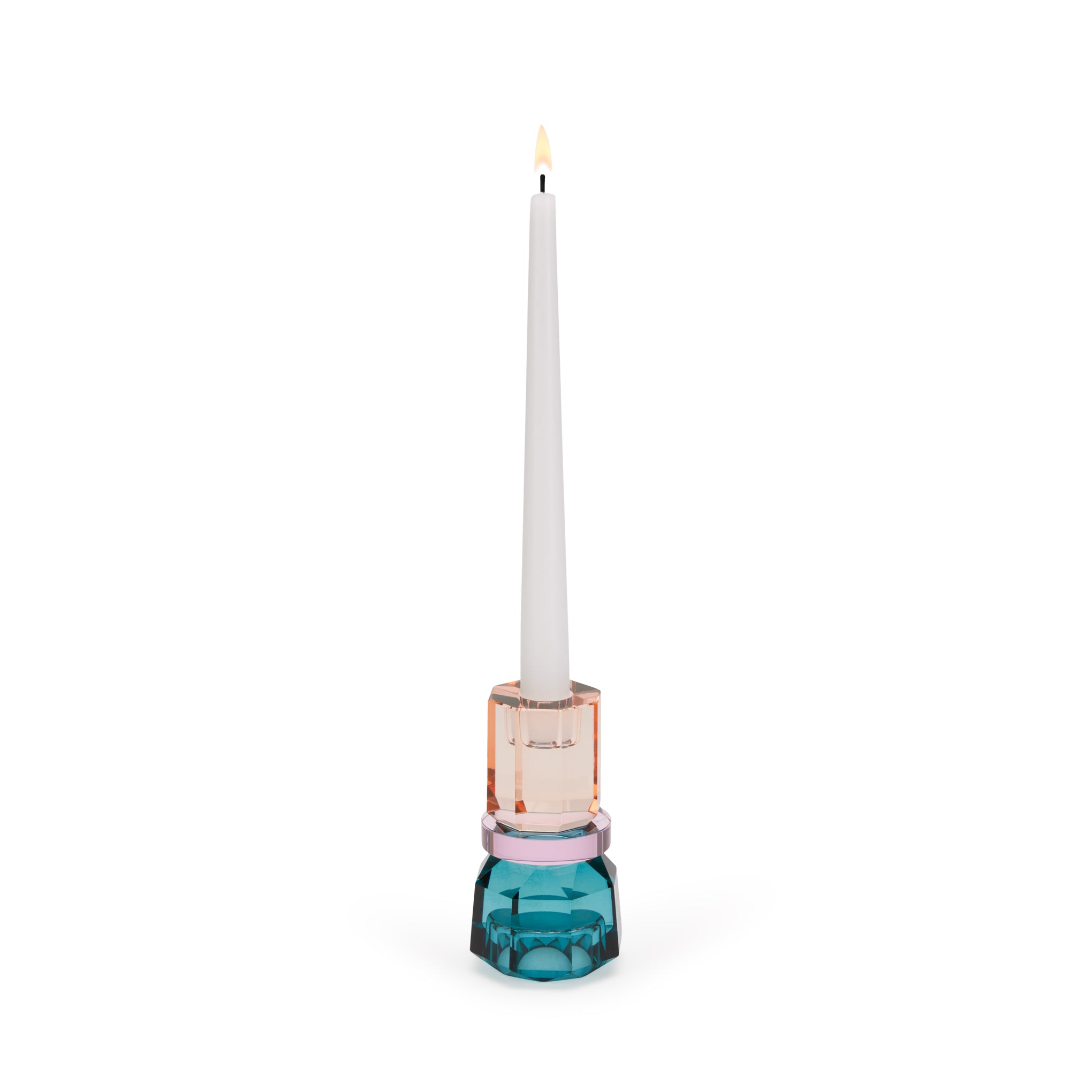 Faceted Crystal Candle Holder - Reversible Petrol Pink Peach Design
