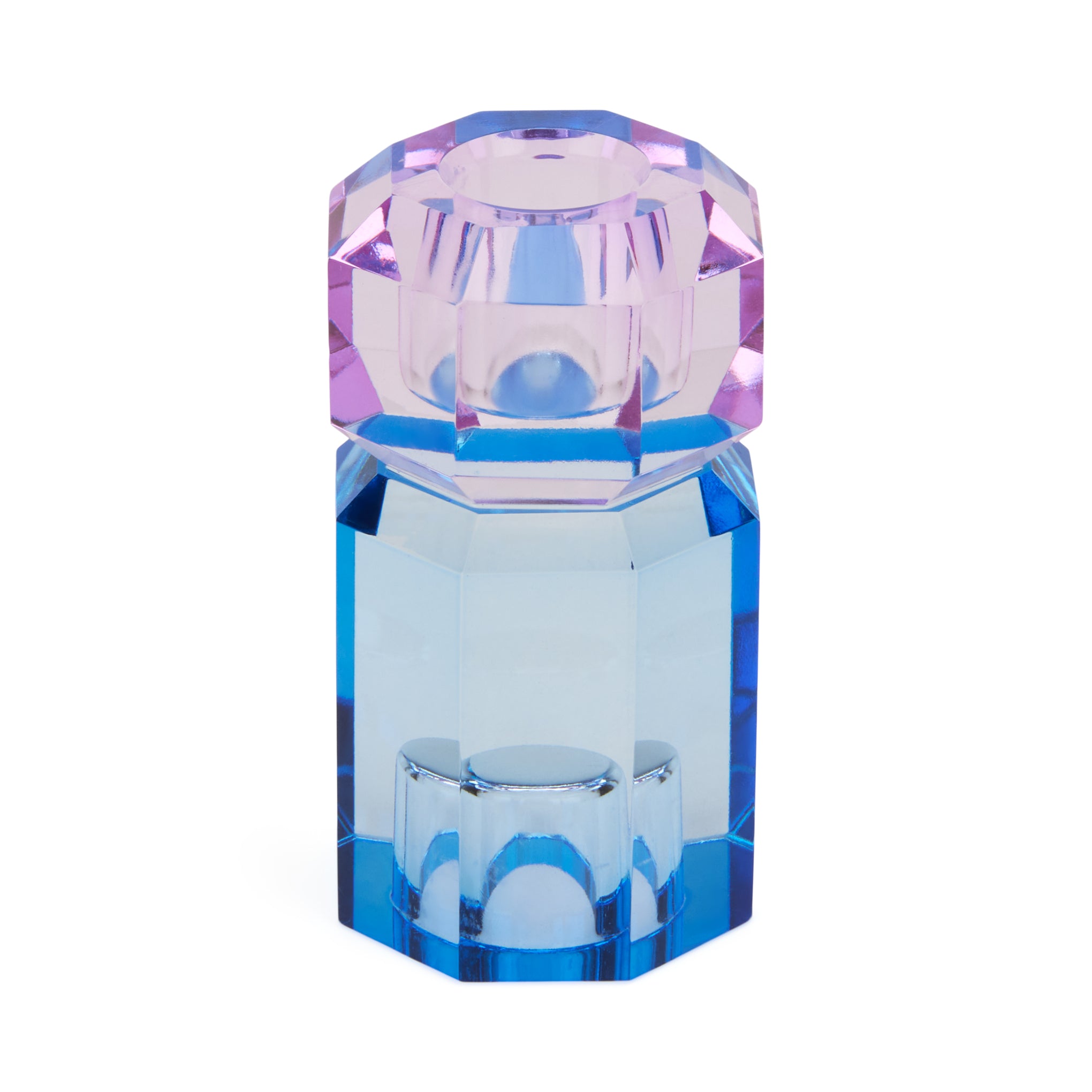 Faceted Crystal Candle Holder - Reversible Cobalt & Violet for Tapers & Tea Lights