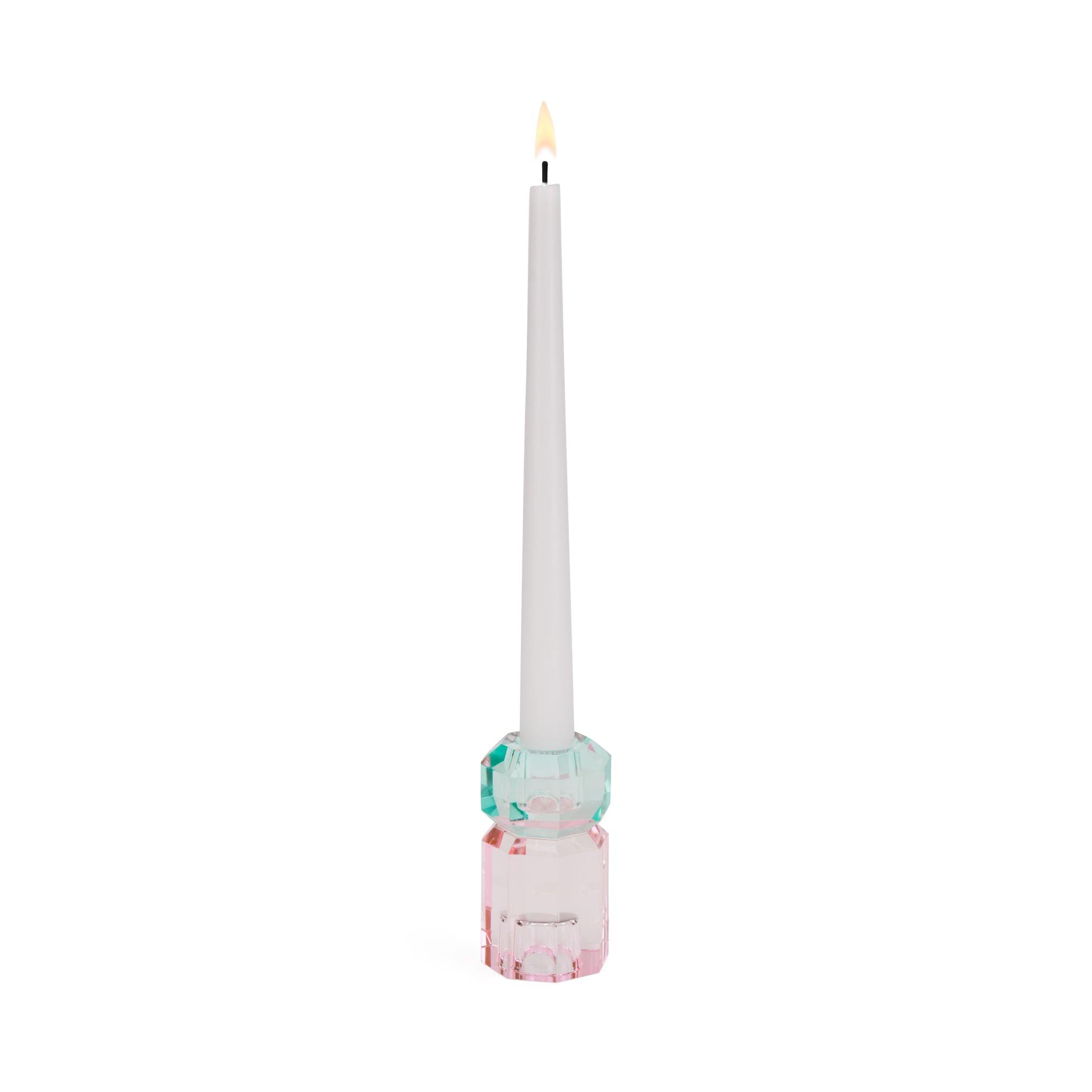 Pink & Light Mint Faceted Crystal Candle Holder - Reversible Design