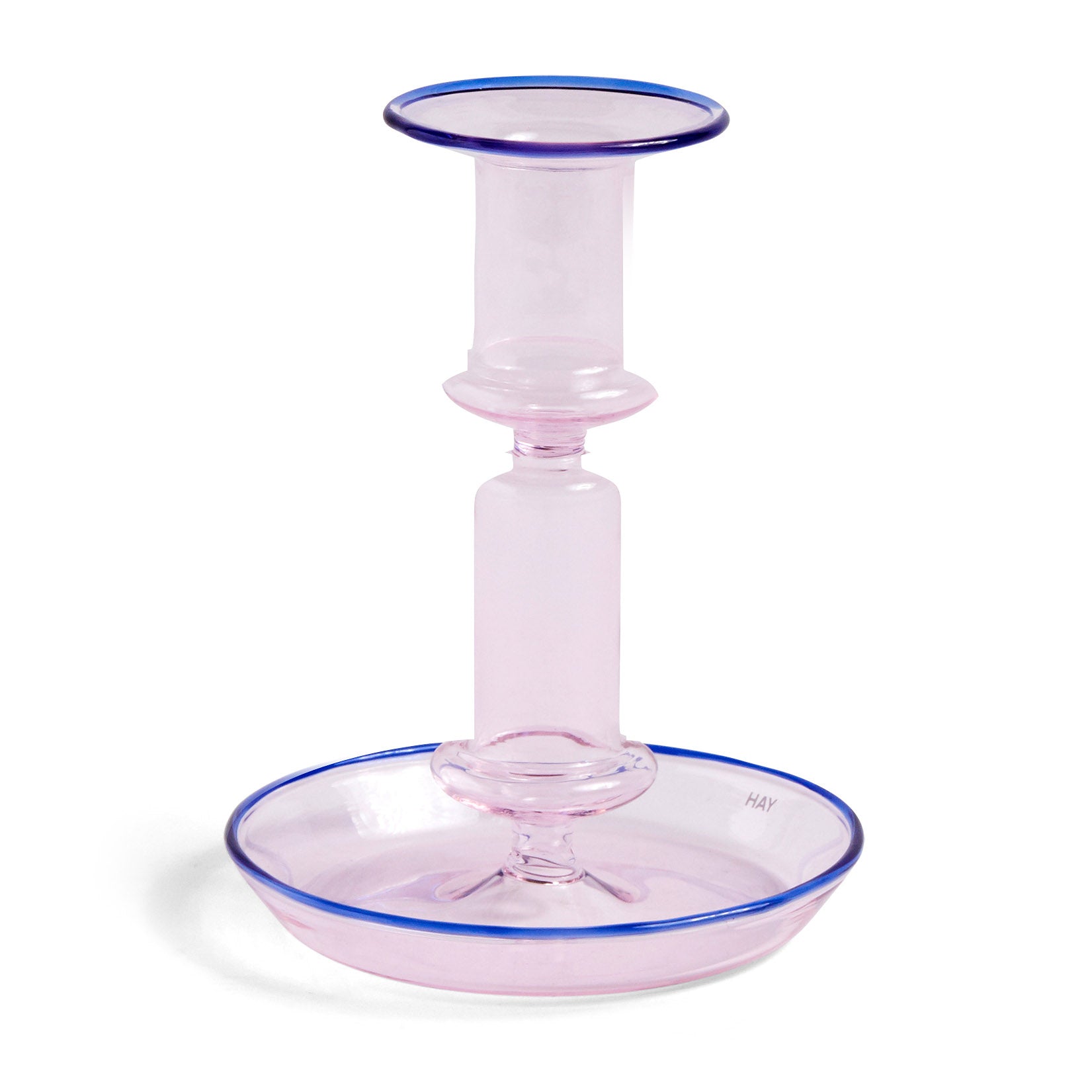 HAY Light Pink Glass Candle Holder with Wax Catcher