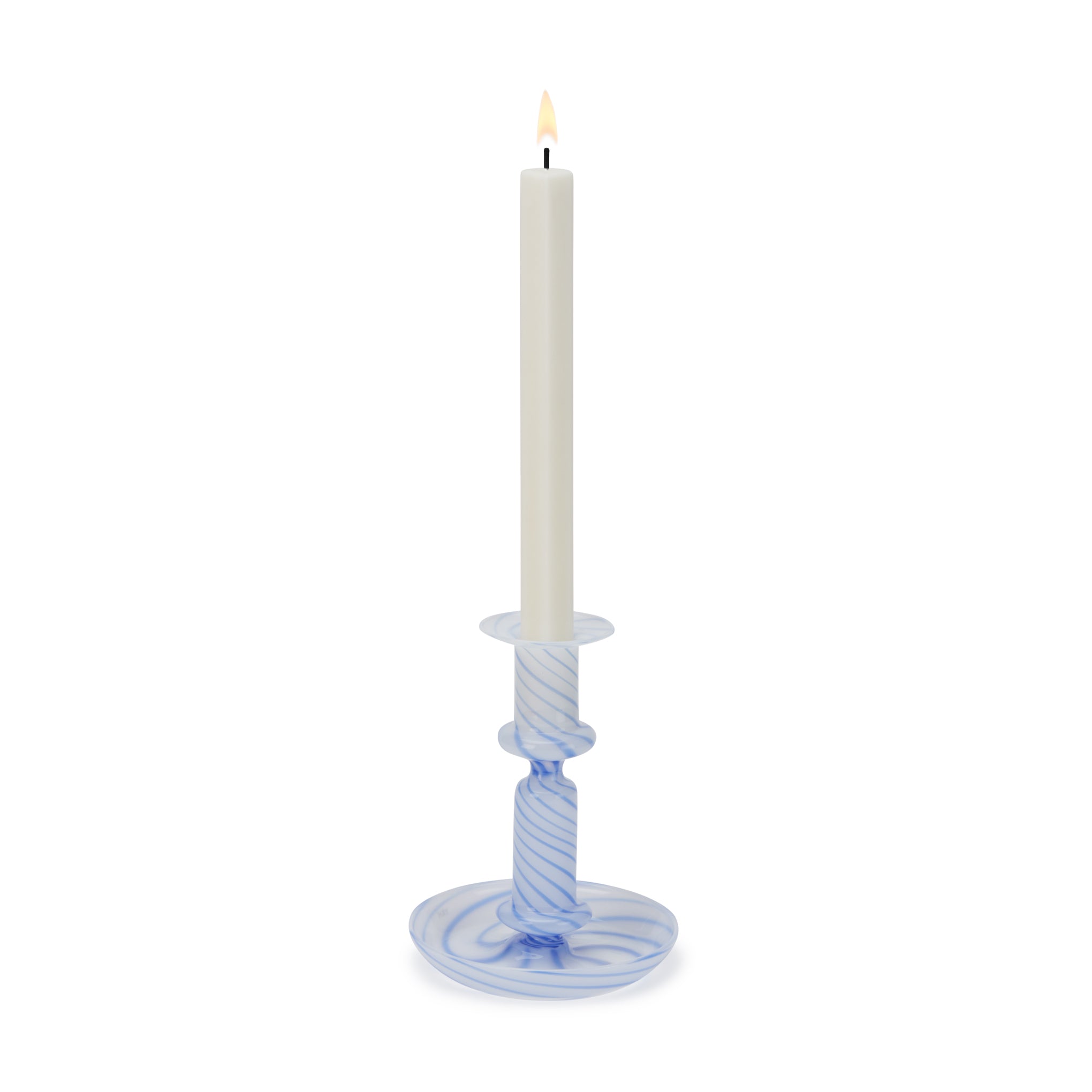 HAY Blue Glass Candle Holder with Milk Stripe Design