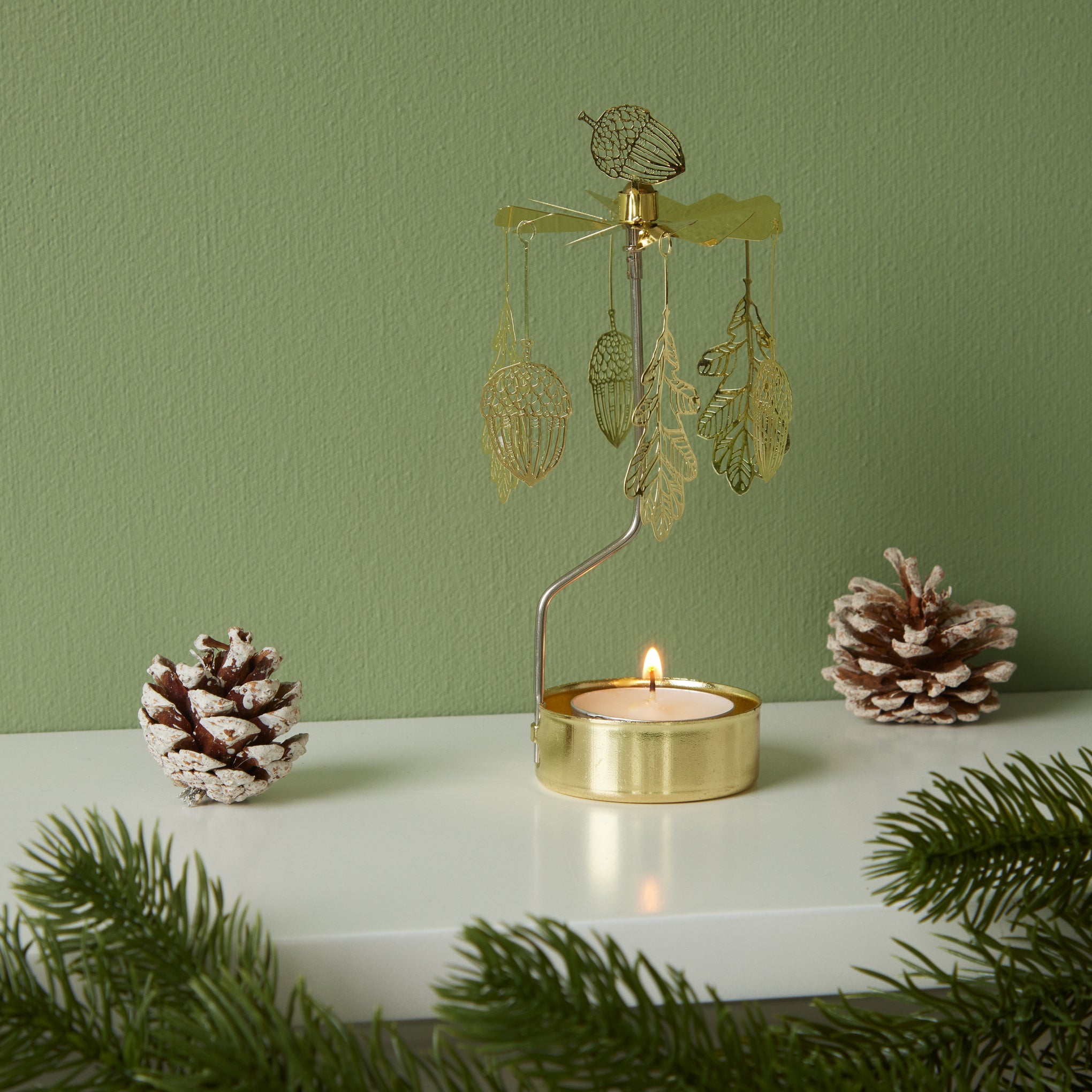 Rotating Oak Tree Candle Holder - Iron Mobile Stand for Votives