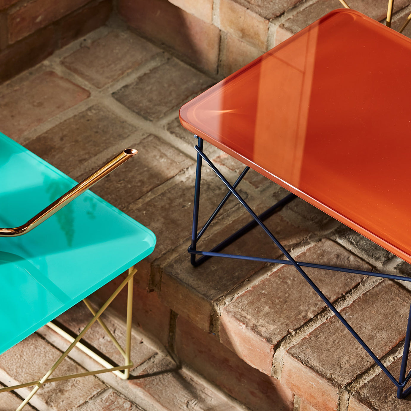Herman Miller Eames Wire Base Low Table - Mint Green Glass Top