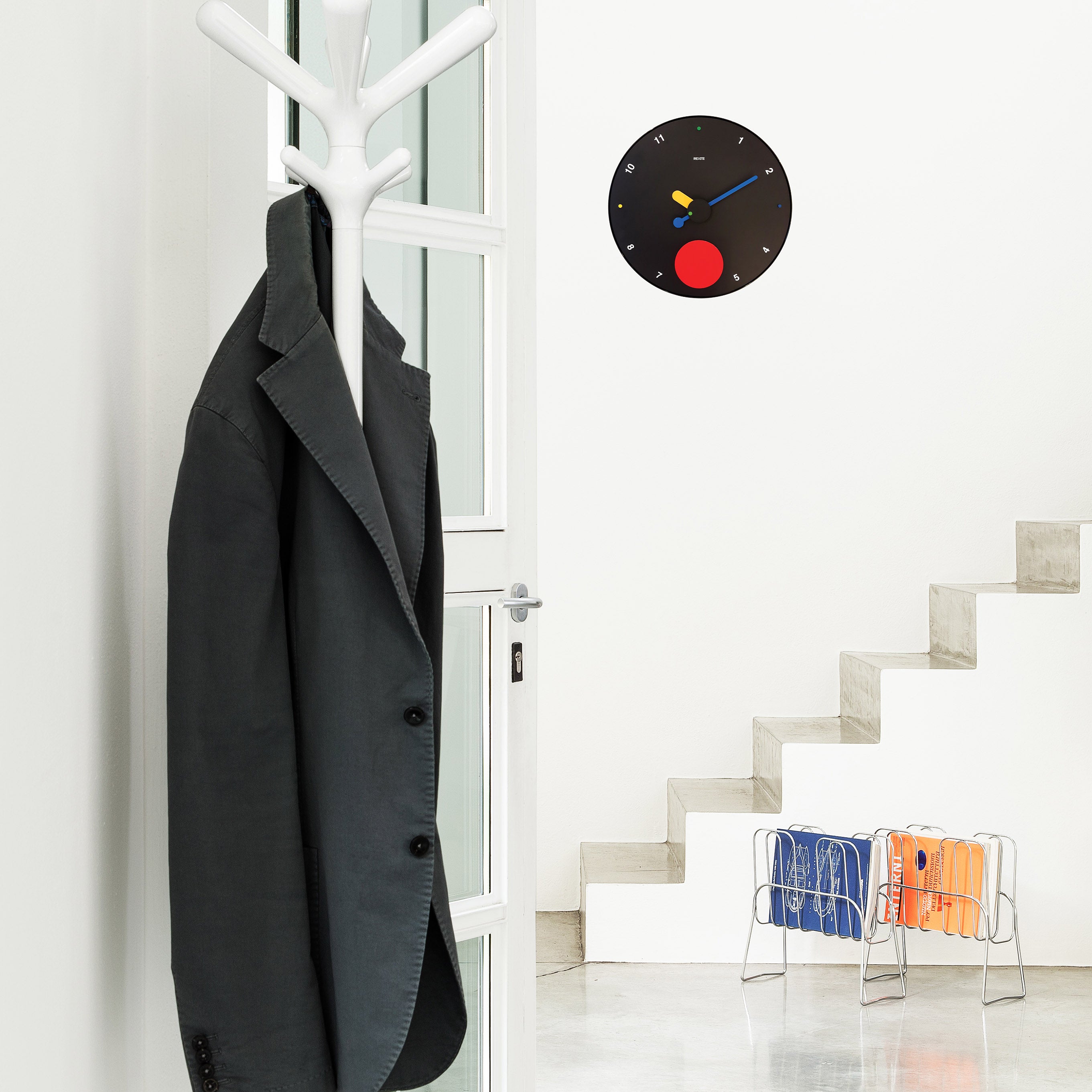 Contrattempo Modern Wall Clock - Black Recycled Design with Swinging Red Disc