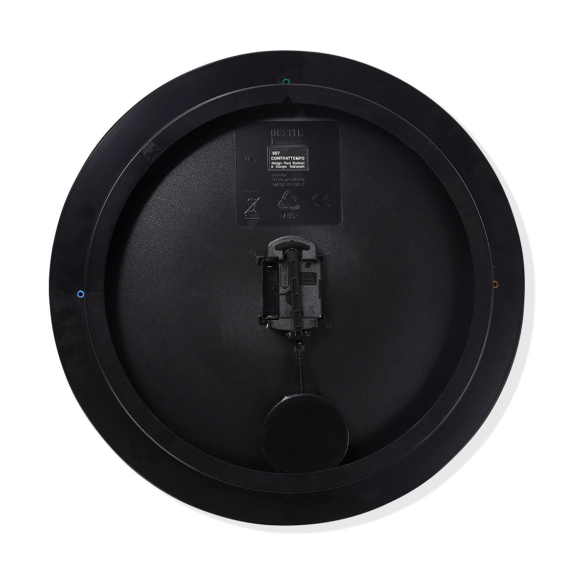 Contrattempo Modern Wall Clock - Black Recycled Design with Swinging Red Disc