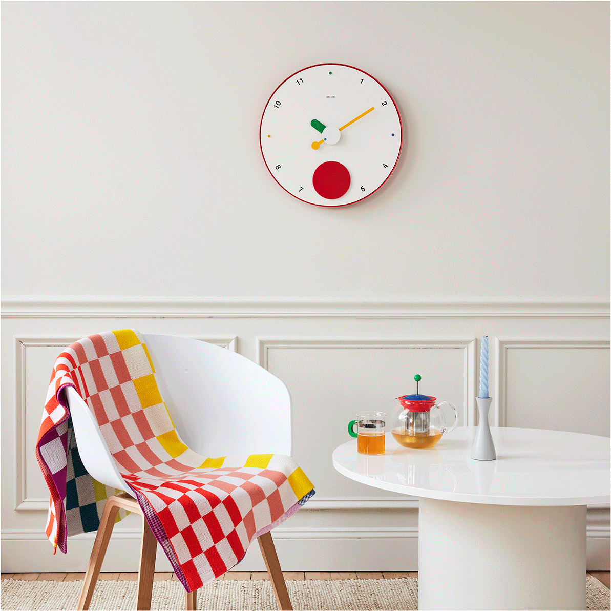 Contrattempo Modern Wall Clock - Black Recycled Design with Swinging Red Disc