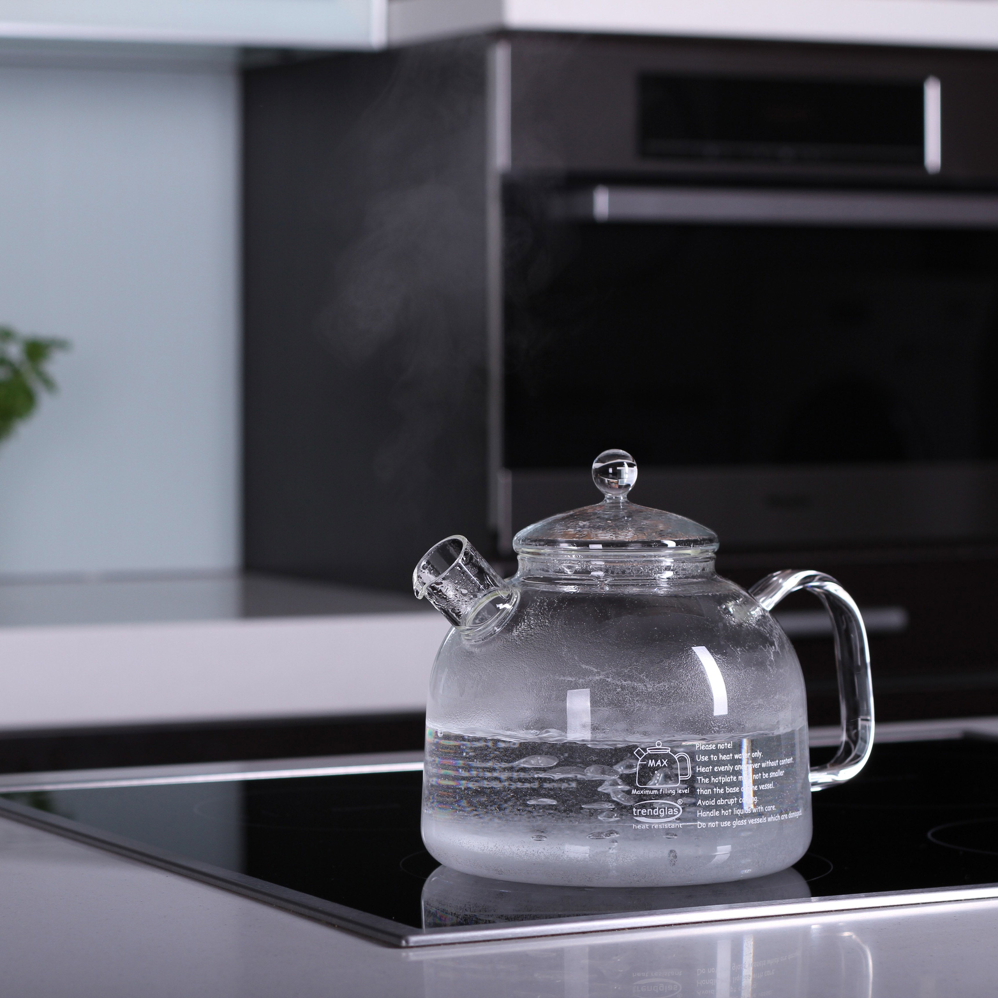 Borosilicate Glass Water Kettle - 60oz, Stovetop & Microwave Safe