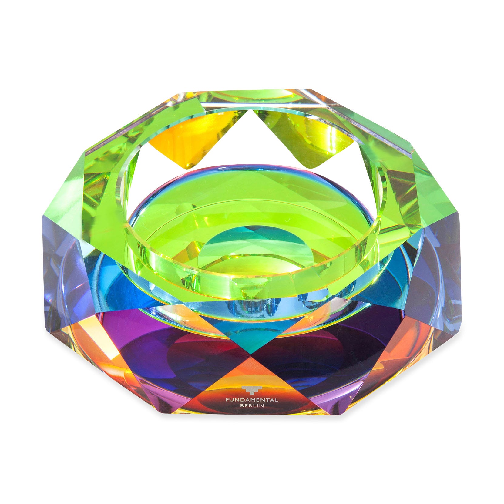 Handmade Chromatic Crystal Bowl with Rainbow Light Effects