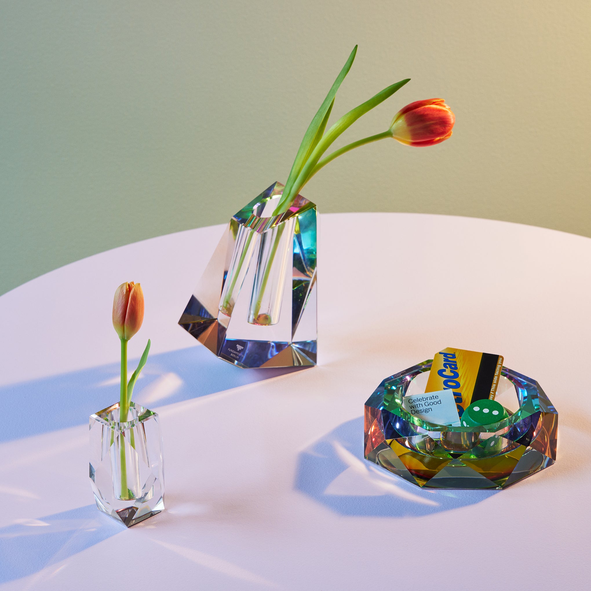 Handmade Chromatic Crystal Bowl with Rainbow Light Effects