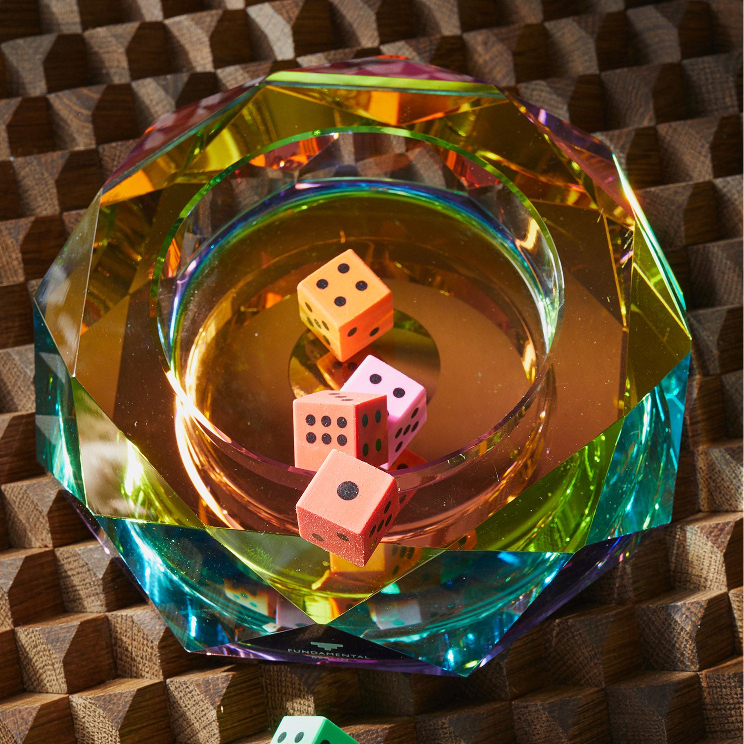 Handmade Chromatic Crystal Bowl with Rainbow Light Effects