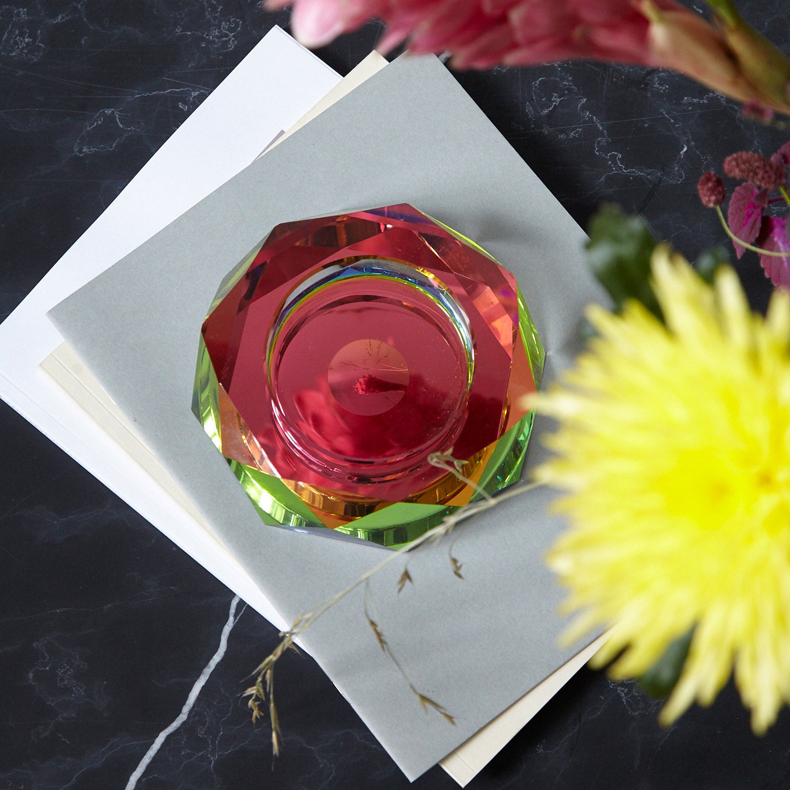 Handmade Chromatic Crystal Bowl with Rainbow Light Effects