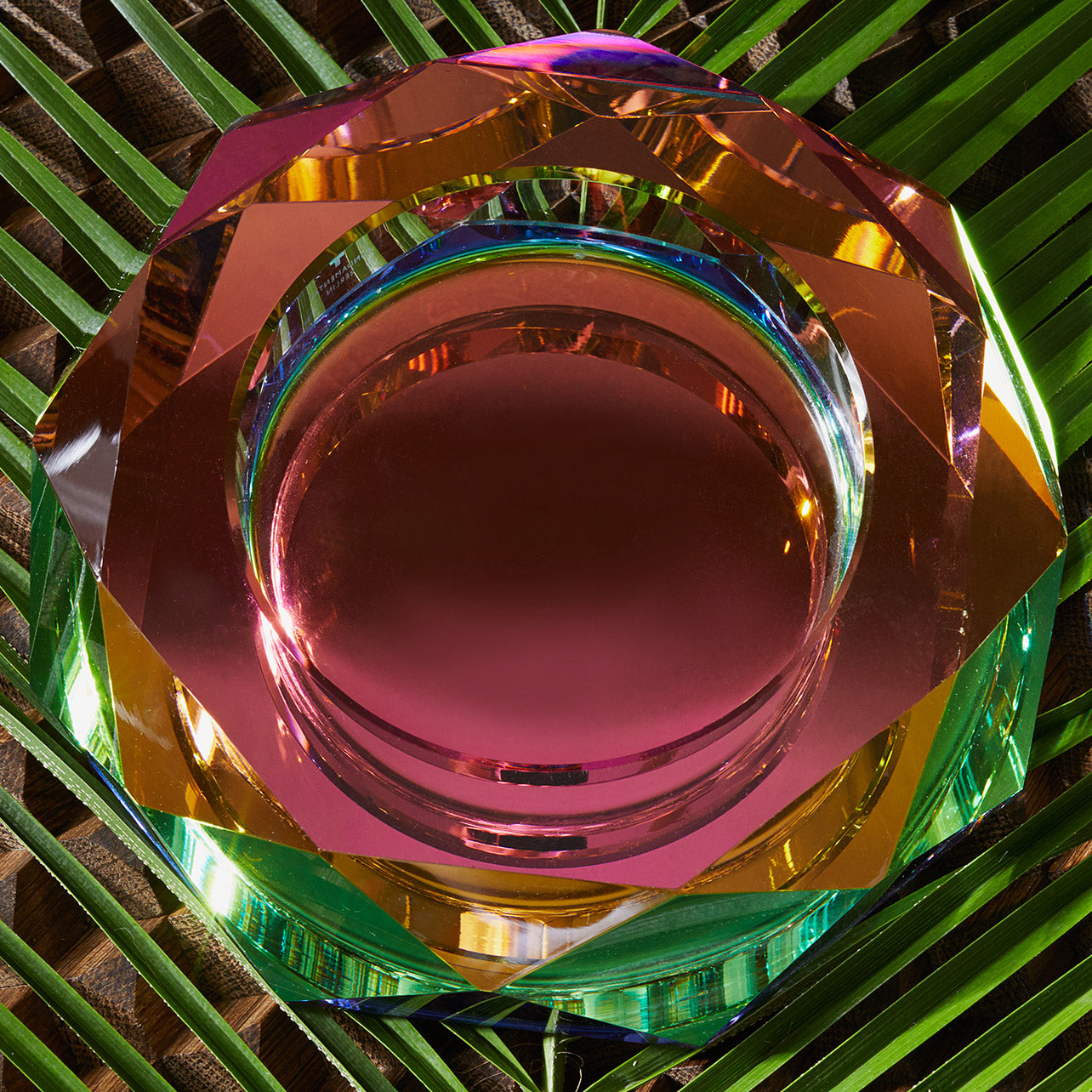 Handmade Chromatic Crystal Bowl with Rainbow Light Effects