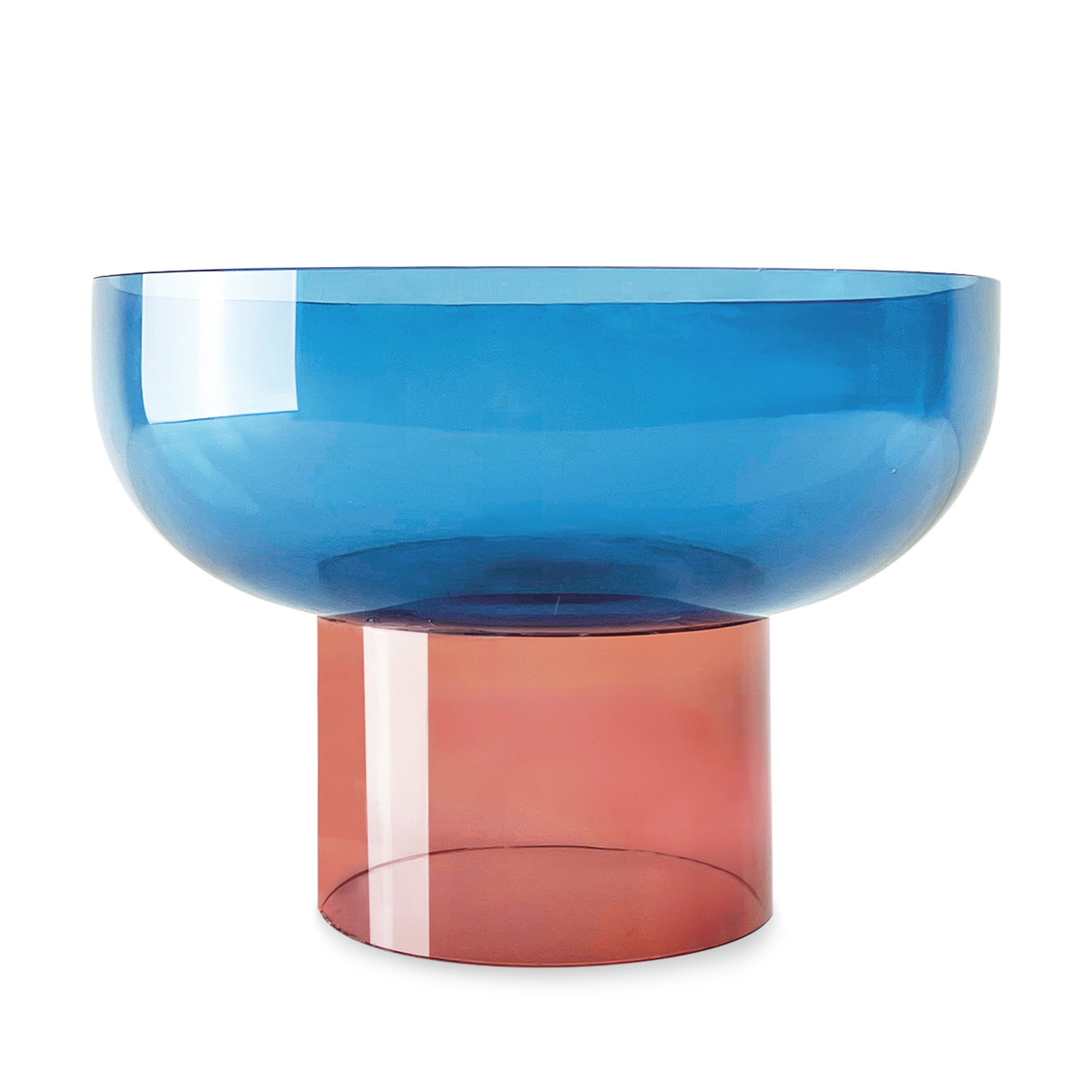 Handcrafted Dual Color Glass Fruit Bowl - Blue & Pink - Dishwasher Safe
