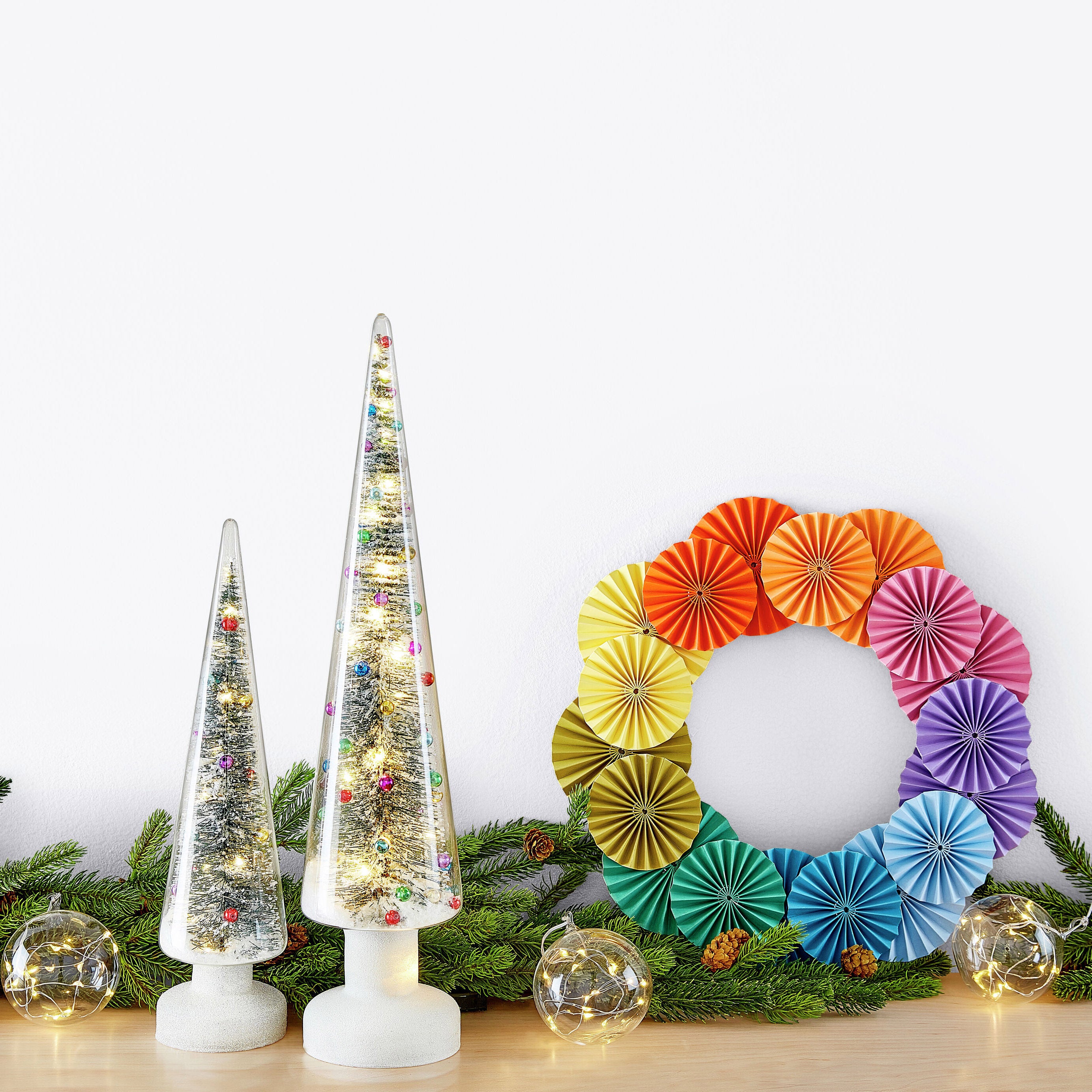 Handcrafted Colorful Paper Fan Wreath with Ribbon - 13.75" Diameter