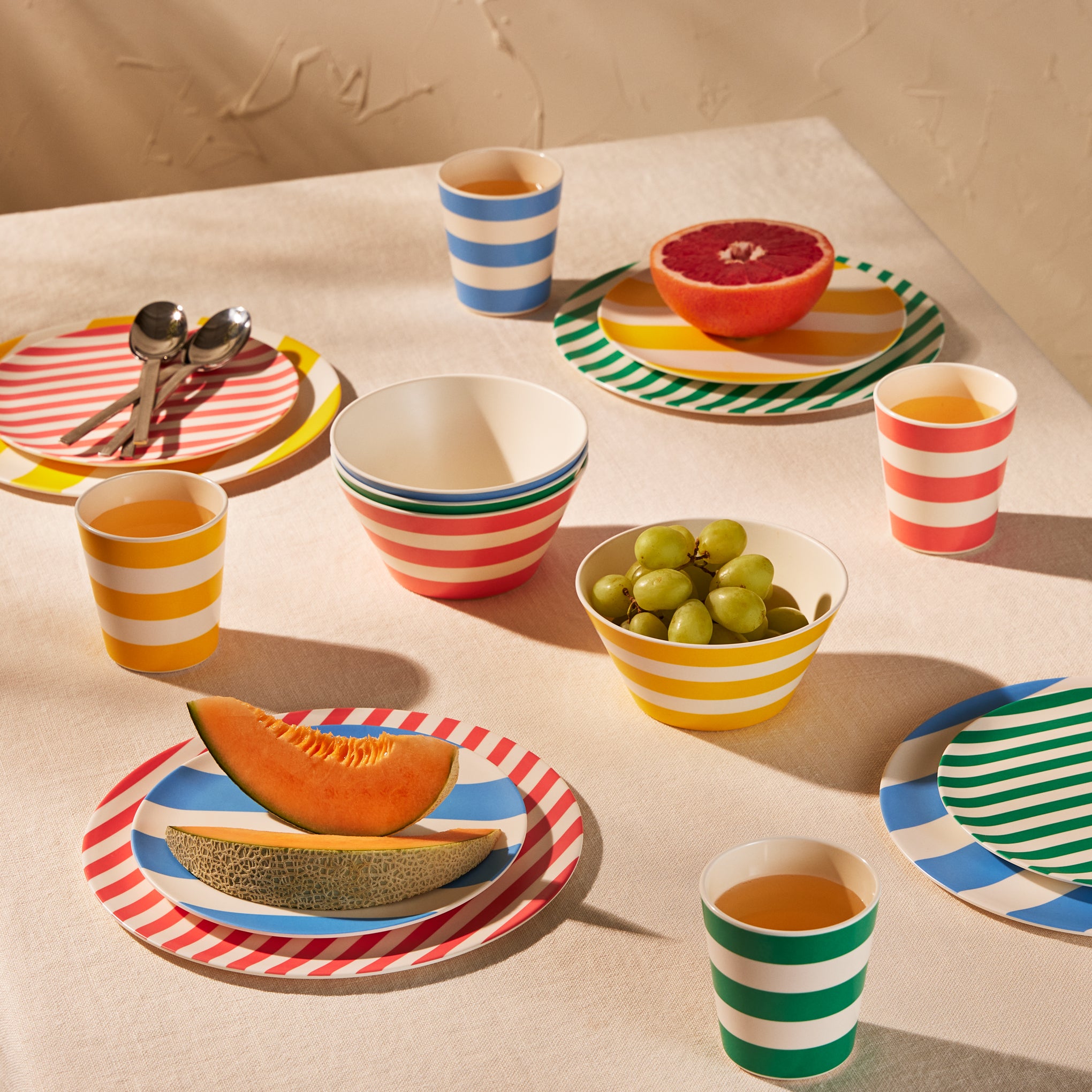 Colorful Striped Bamboo Dessert Plates - Set of 4 - Eco-Friendly