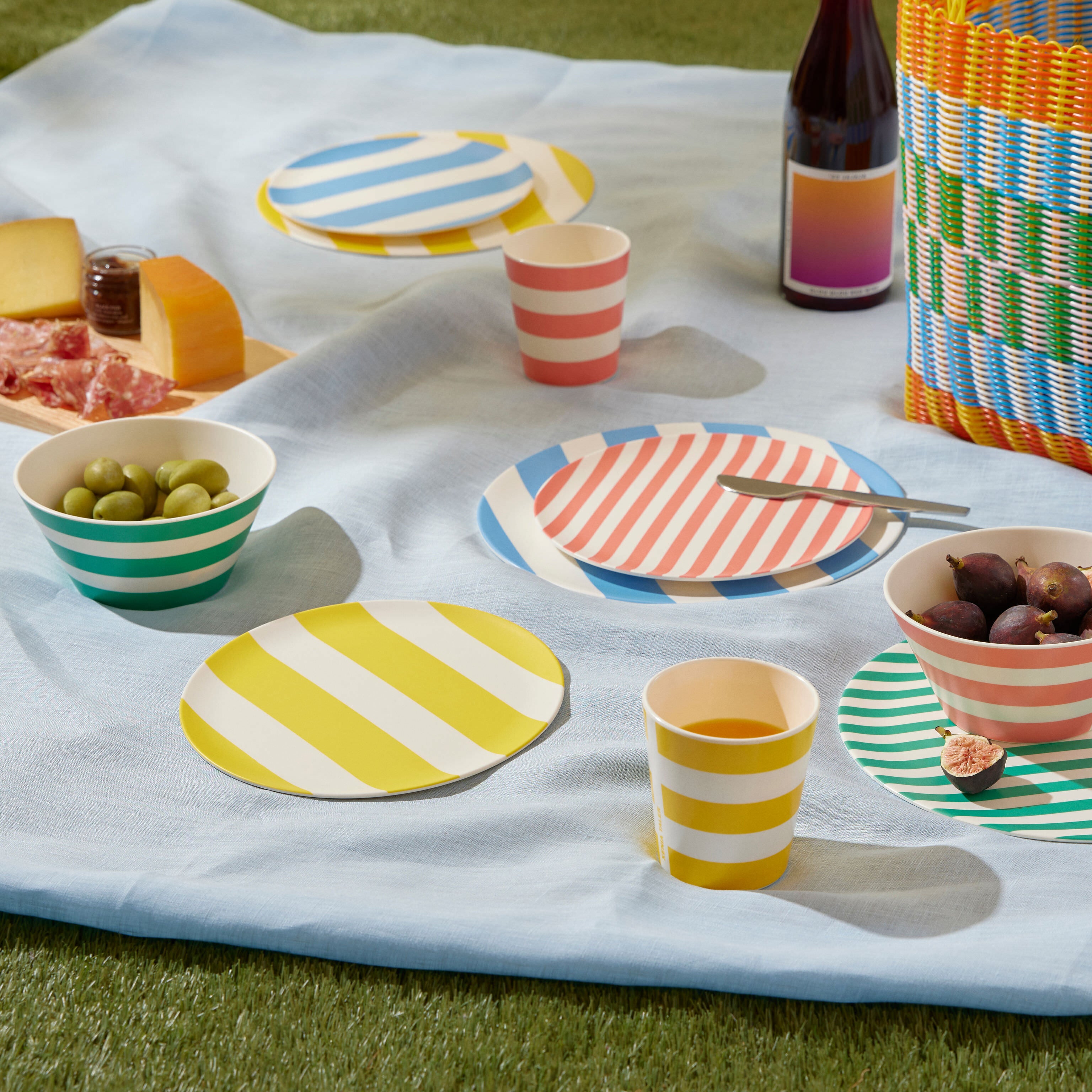 Colorful Striped Bamboo Dessert Plates - Set of 4 - Eco-Friendly