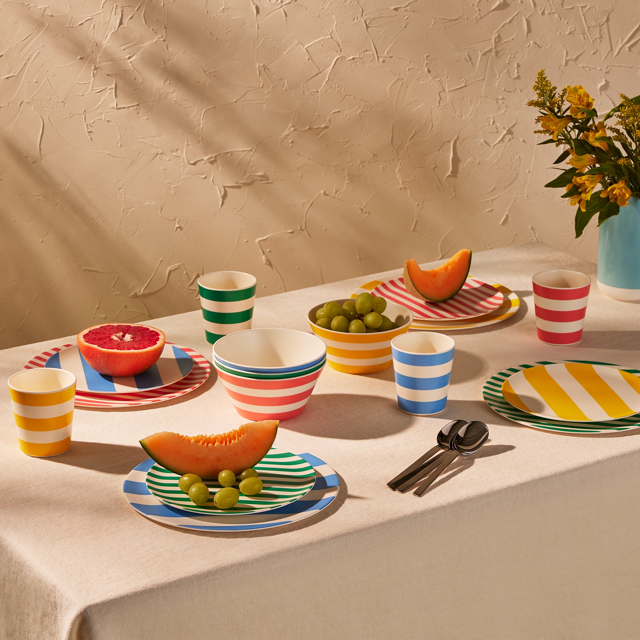 Colorful Striped Bamboo Dessert Plates - Set of 4 - Eco-Friendly