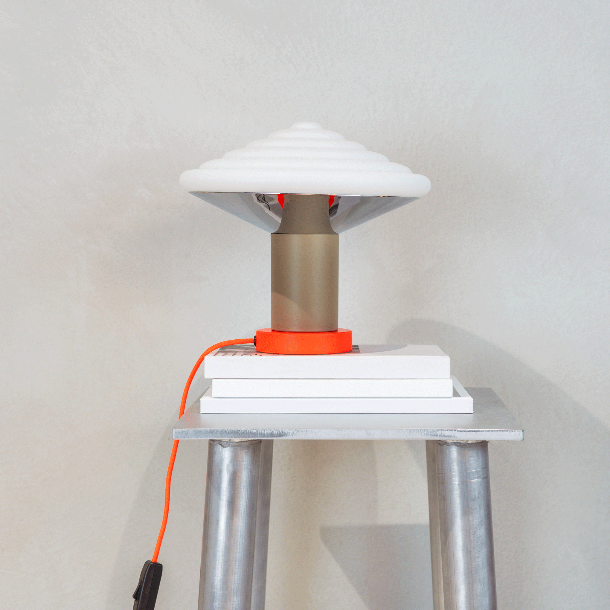 Whipped Table Lamp - Orange Glass Shade & Steel Base - Danish Design