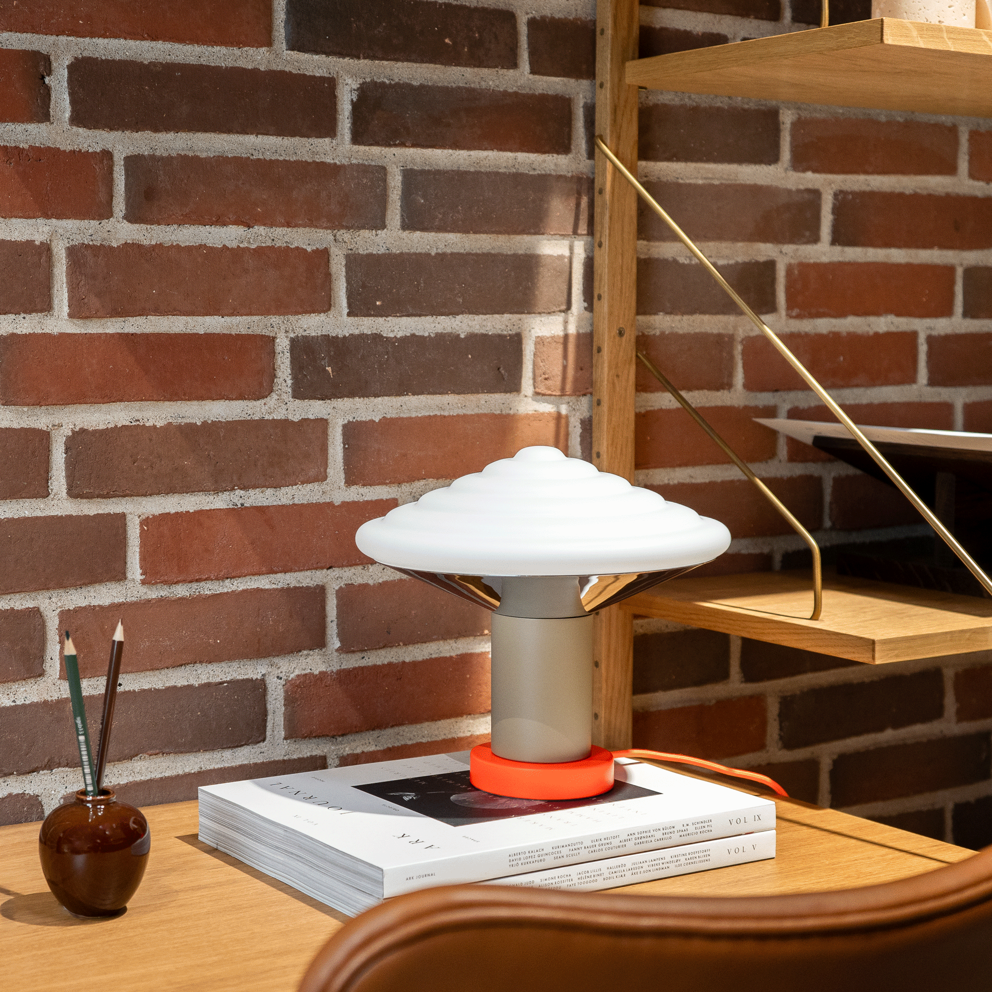 Whipped Table Lamp - Orange Glass Shade & Steel Base - Danish Design