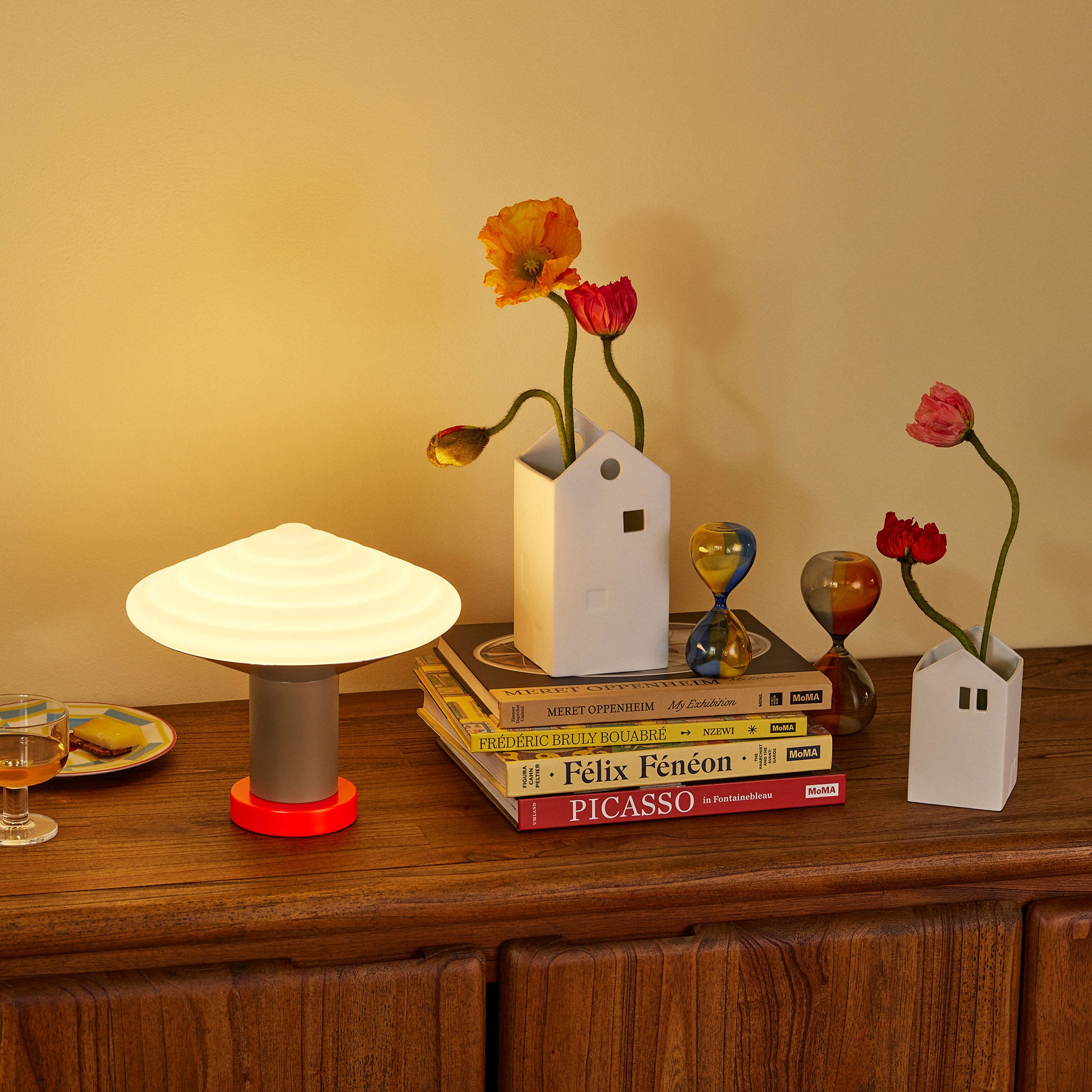 Whipped Table Lamp - Orange Glass Shade & Steel Base - Danish Design