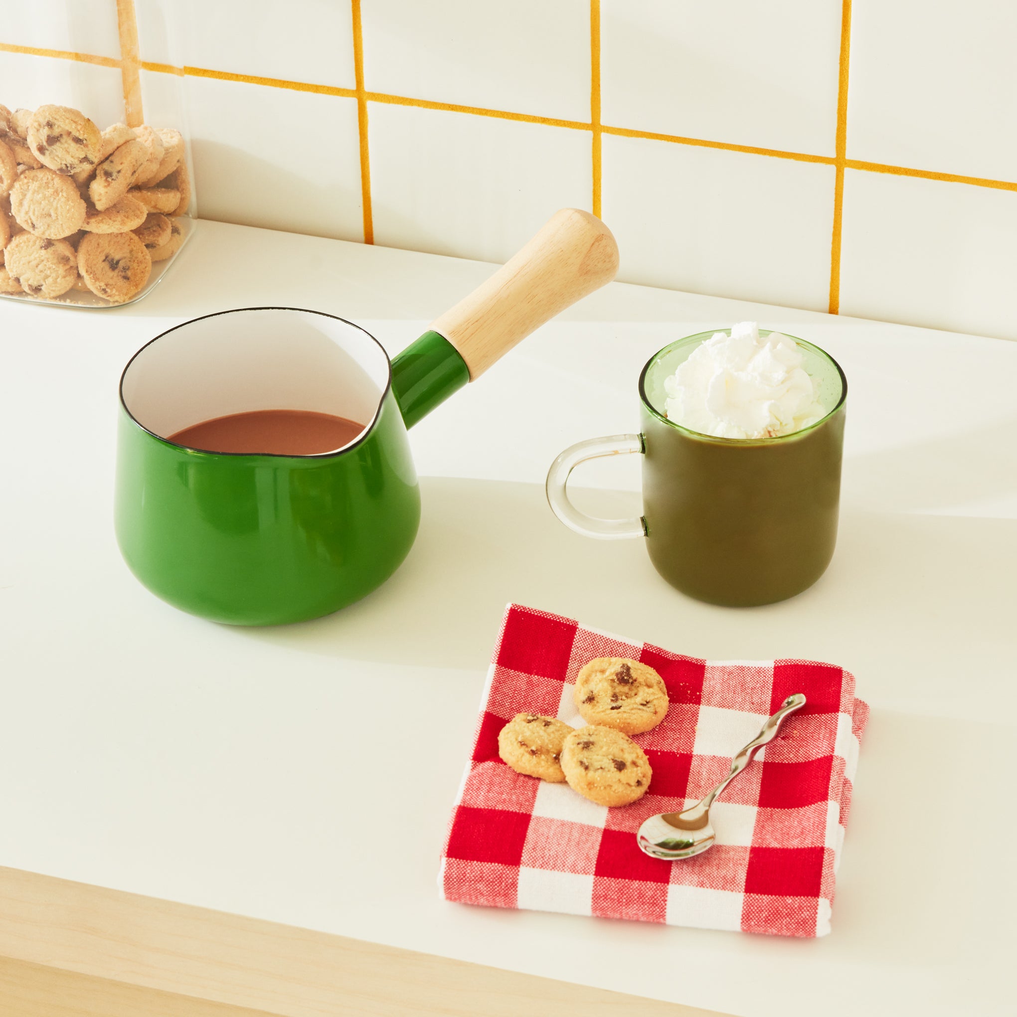 MoMA Green Porcelain Enamel Milk Pan for Induction Stovetops