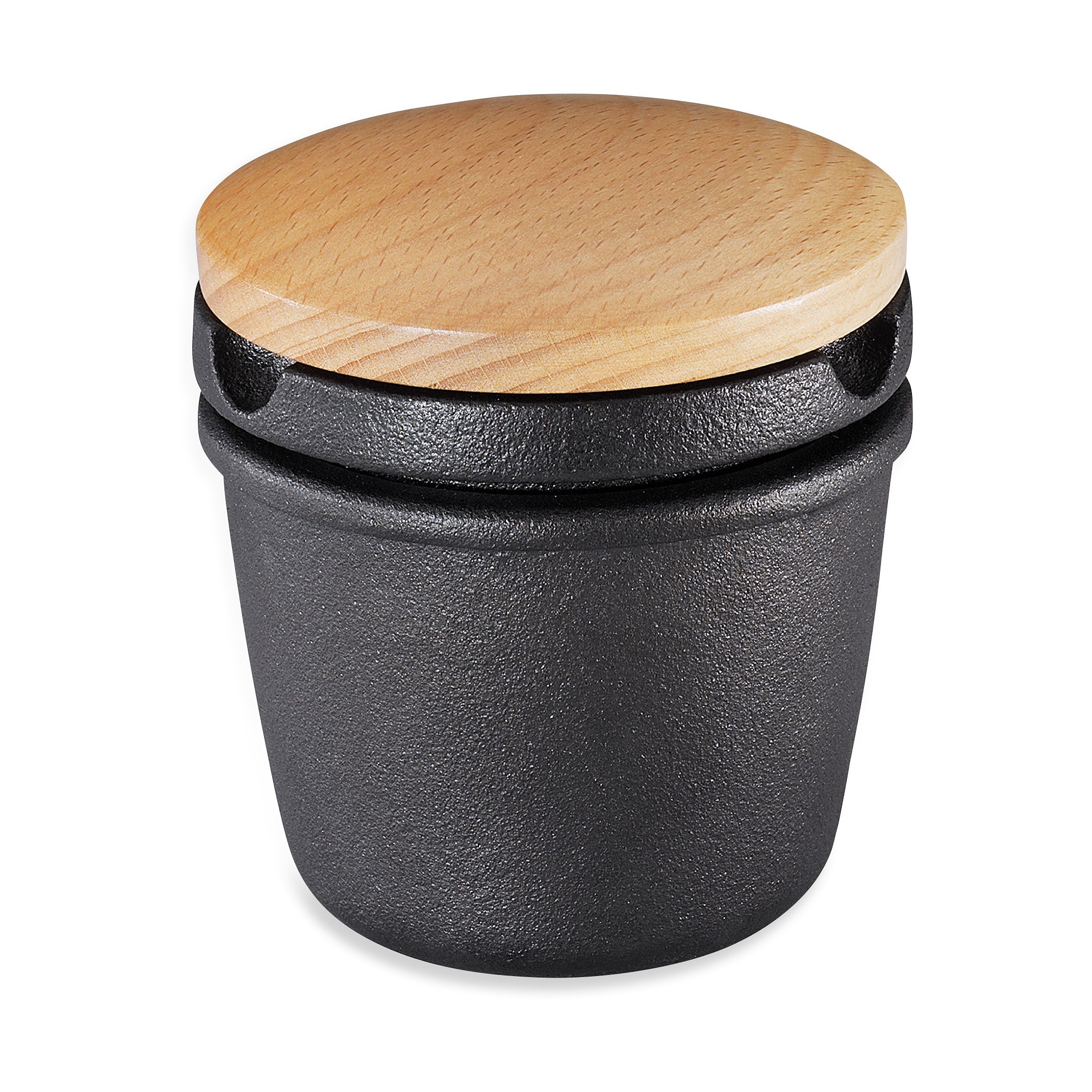 Cast Iron Spice Grinder with Wooden Lid & Storage