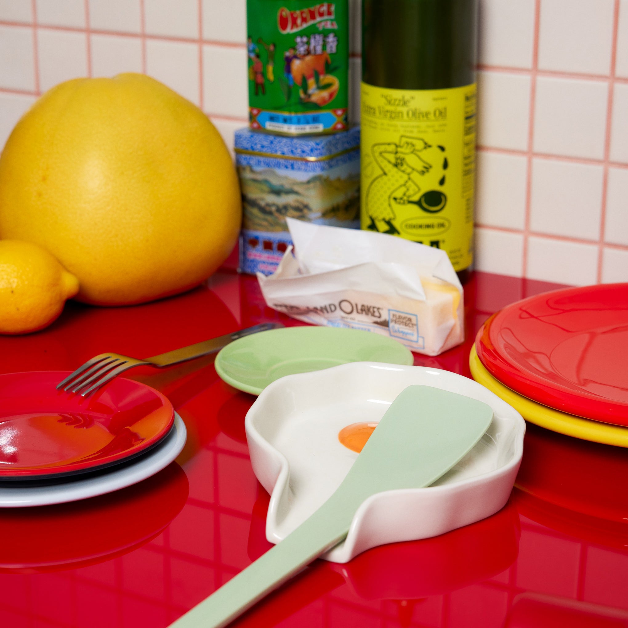 Sunny Side Up Egg Ceramic Spoon Rest for Kitchen Counter